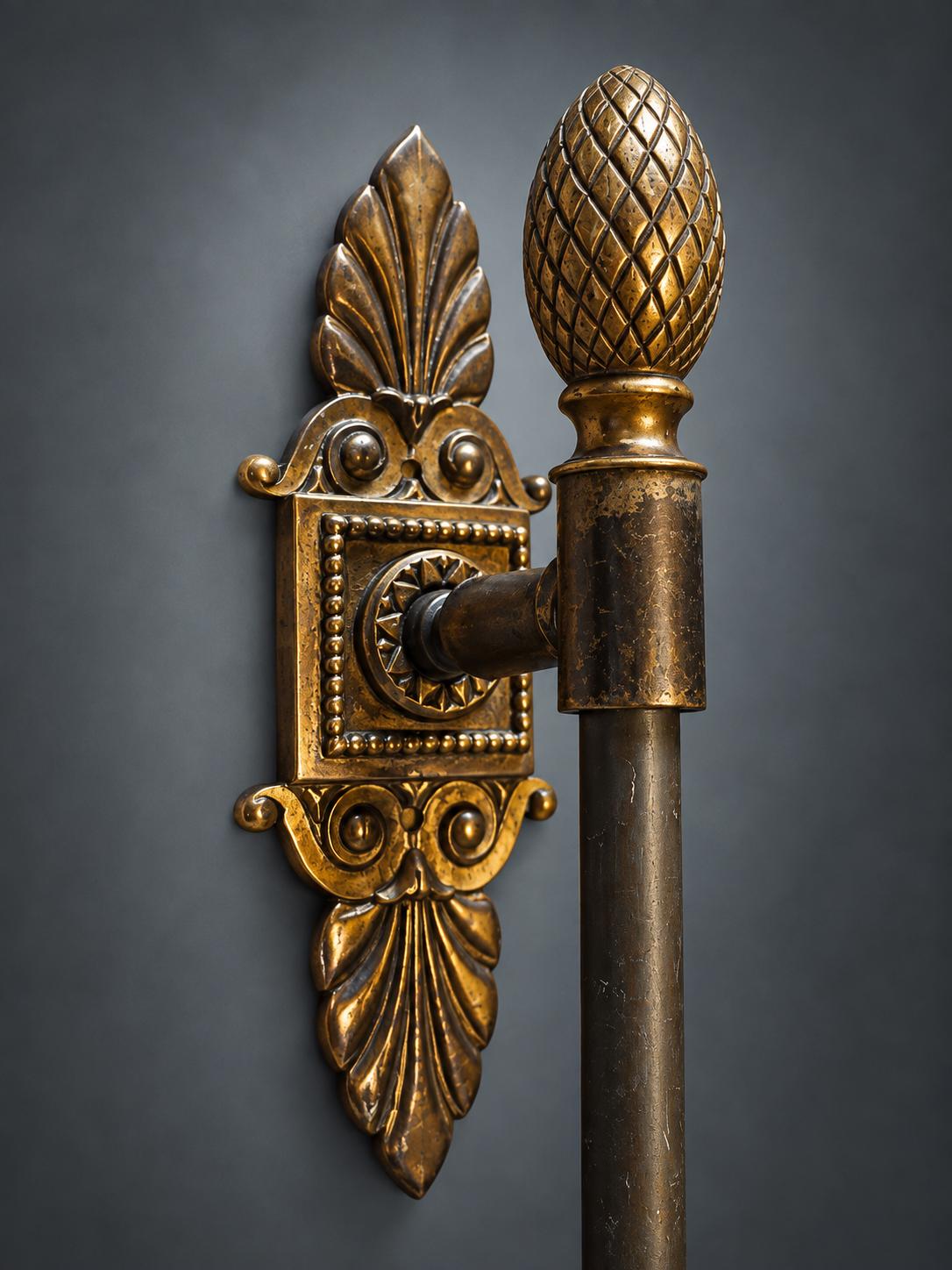 Vintage French Brass Library Wall Lamp with Scrolled Arm and Acanthus Finials — Tall Wall-Mount Sconce, 120 cm