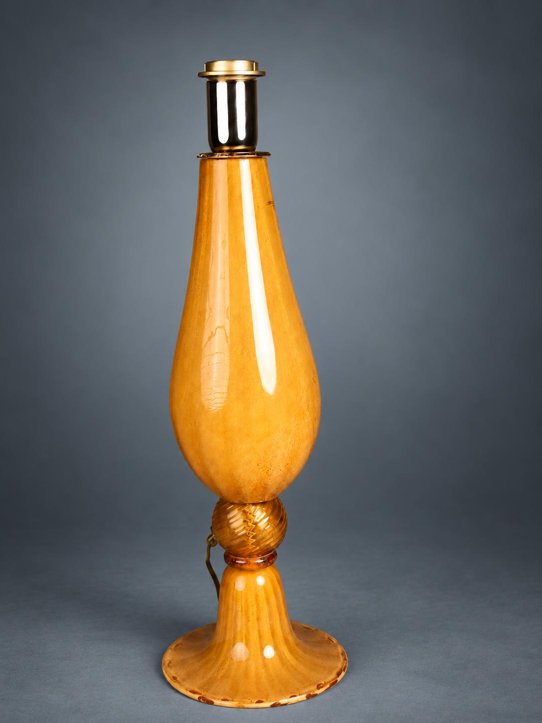 Amber Blown Glass Lamp Base with Gilt Inclusions — Italian Glassmaking Tradition