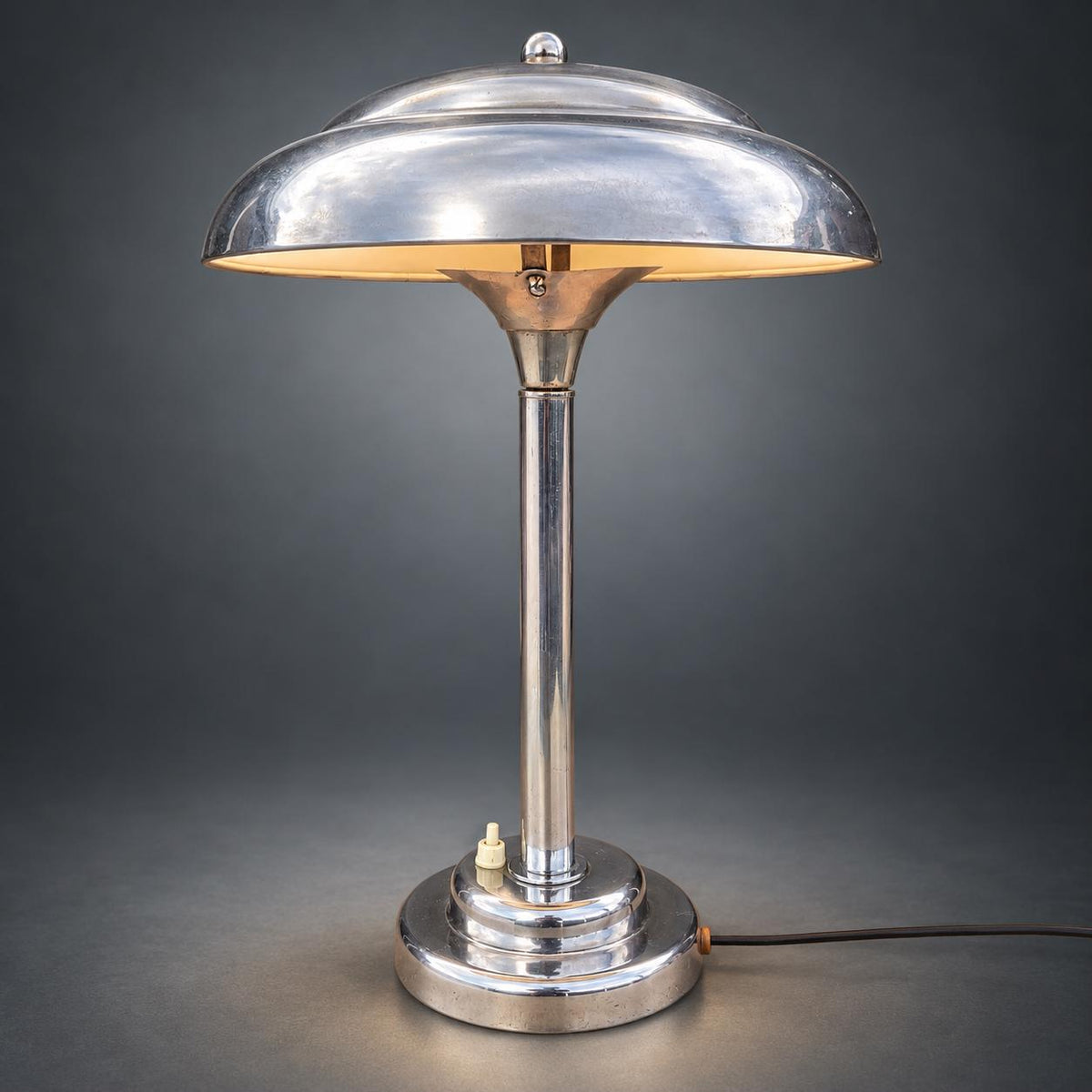 Chrome Mushroom-Form Table Lamp with Domed Reflector Shade