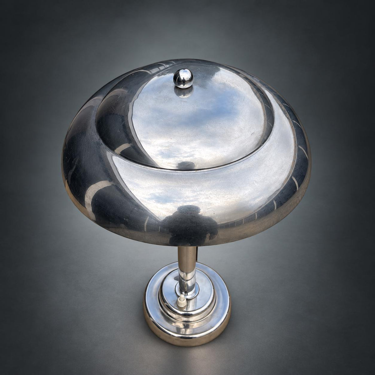 Chrome Mushroom-Form Table Lamp with Domed Reflector Shade