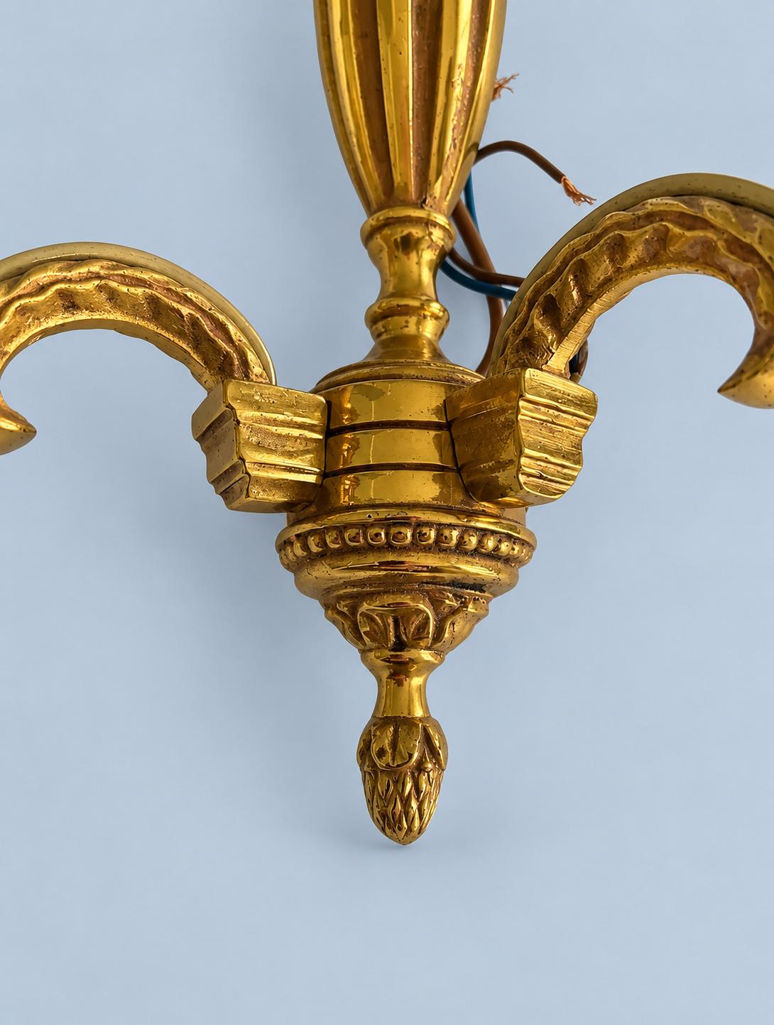 Vintage Pair of French Louis XVI Style Gilt Metal Two-Arm Wall Sconces with Fluted Urn Column