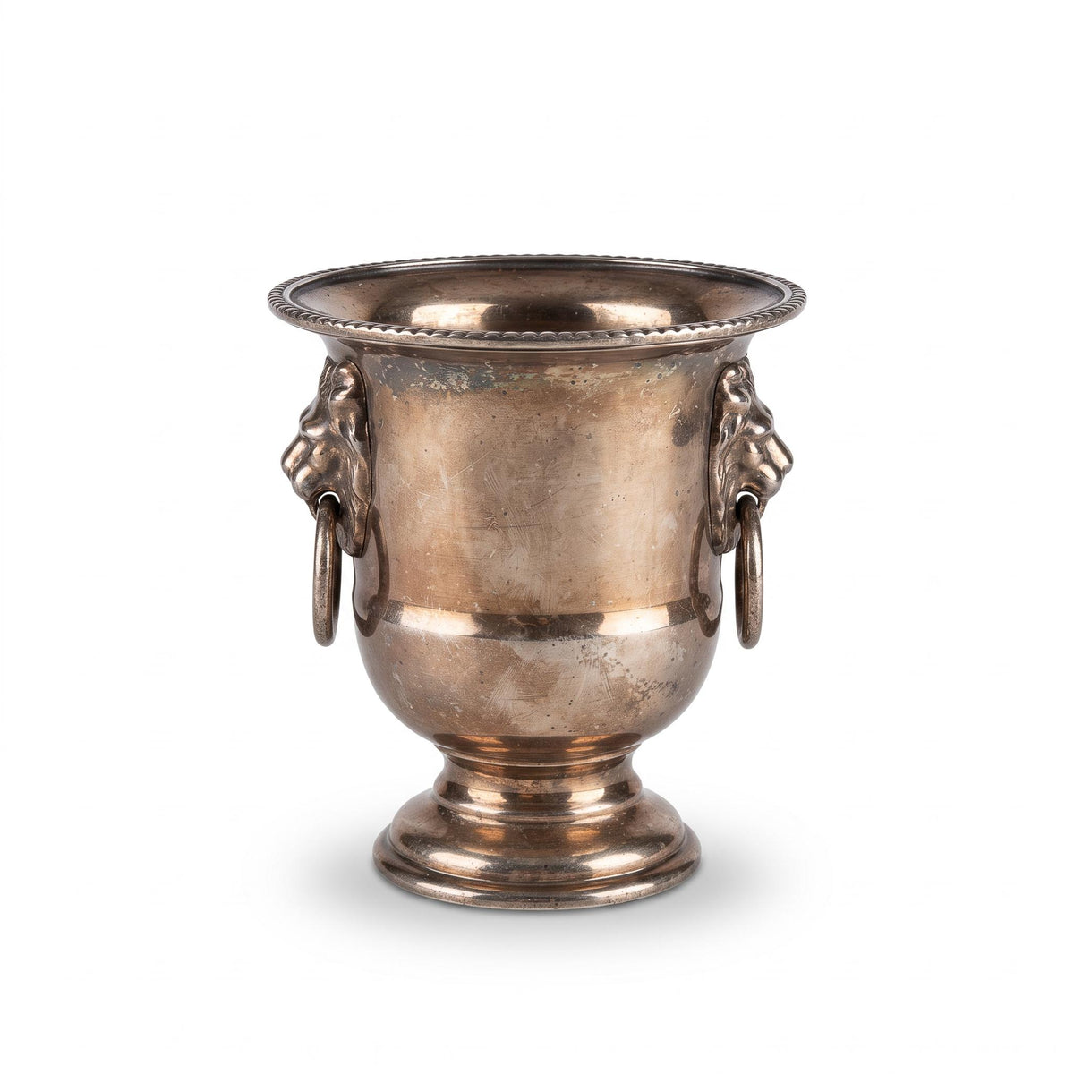 Vintage Miniature Silver-Tone Champagne Bucket Cigarette Cup with Lion Mask Ring Handles, Regency Style