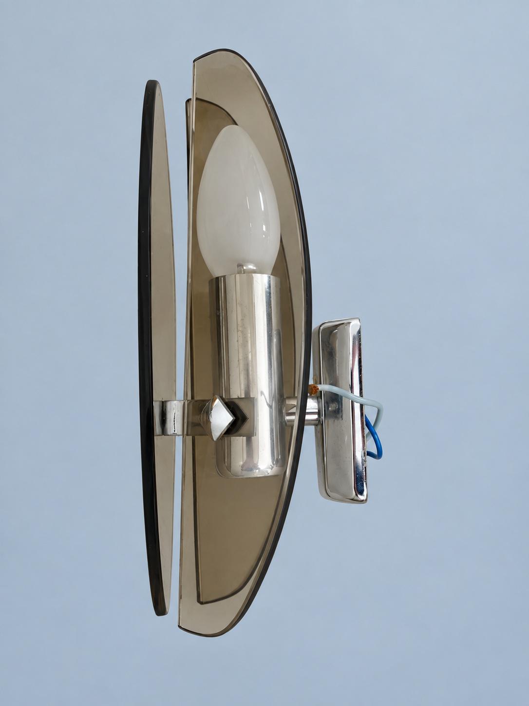 Vintage Pair of Space Age Smoked Glass and Chrome-Tone Wall Sconces