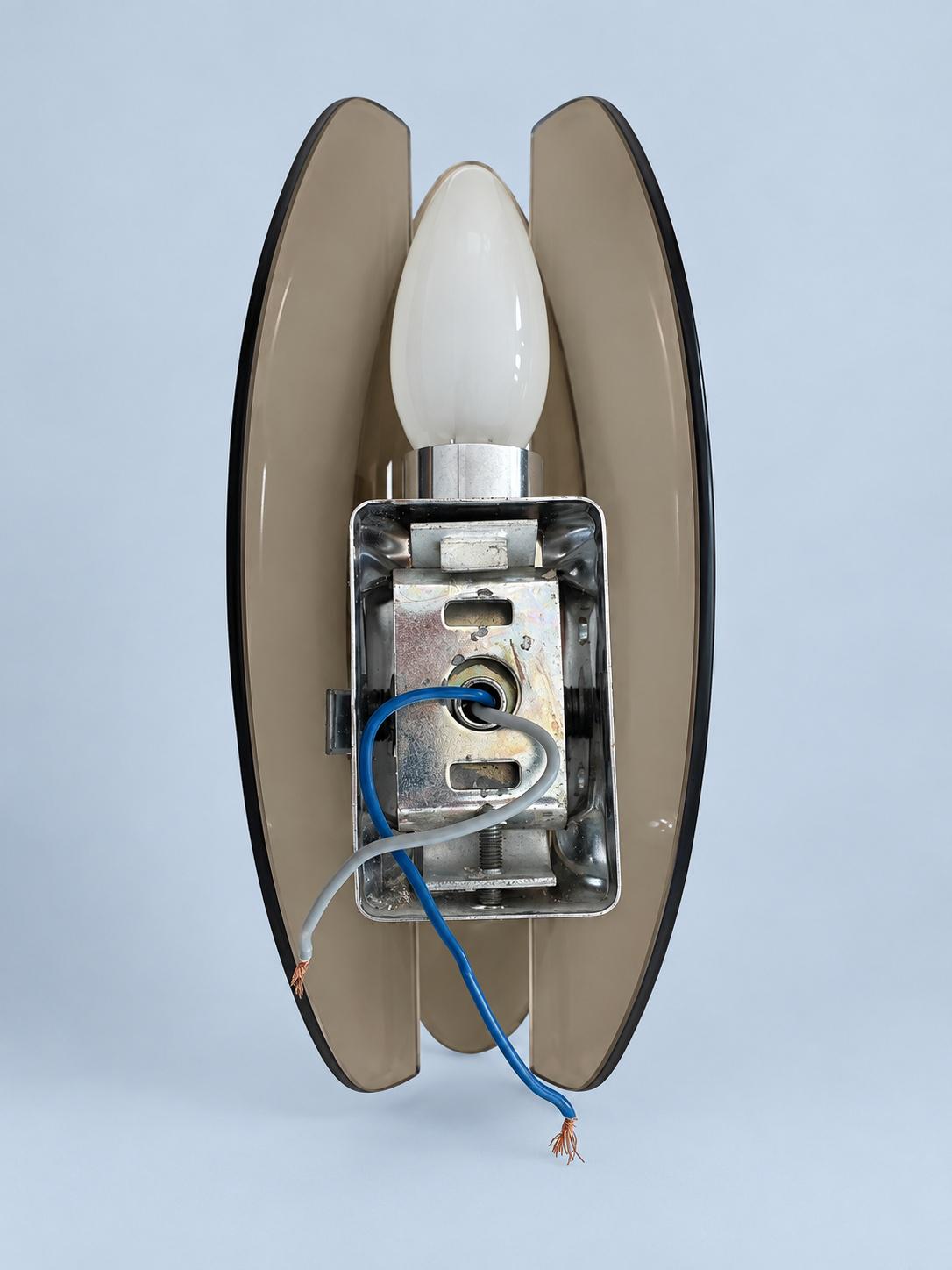 Vintage Pair of Space Age Smoked Glass and Chrome-Tone Wall Sconces
