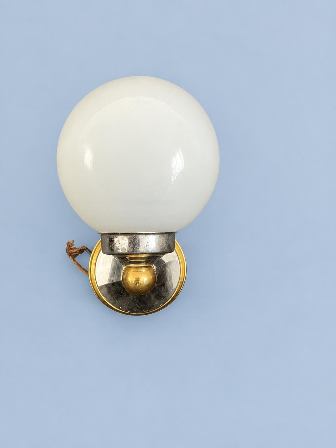Vintage Pair of Mid-Century Brass-Tone Wall Sconces with White Glass Globes