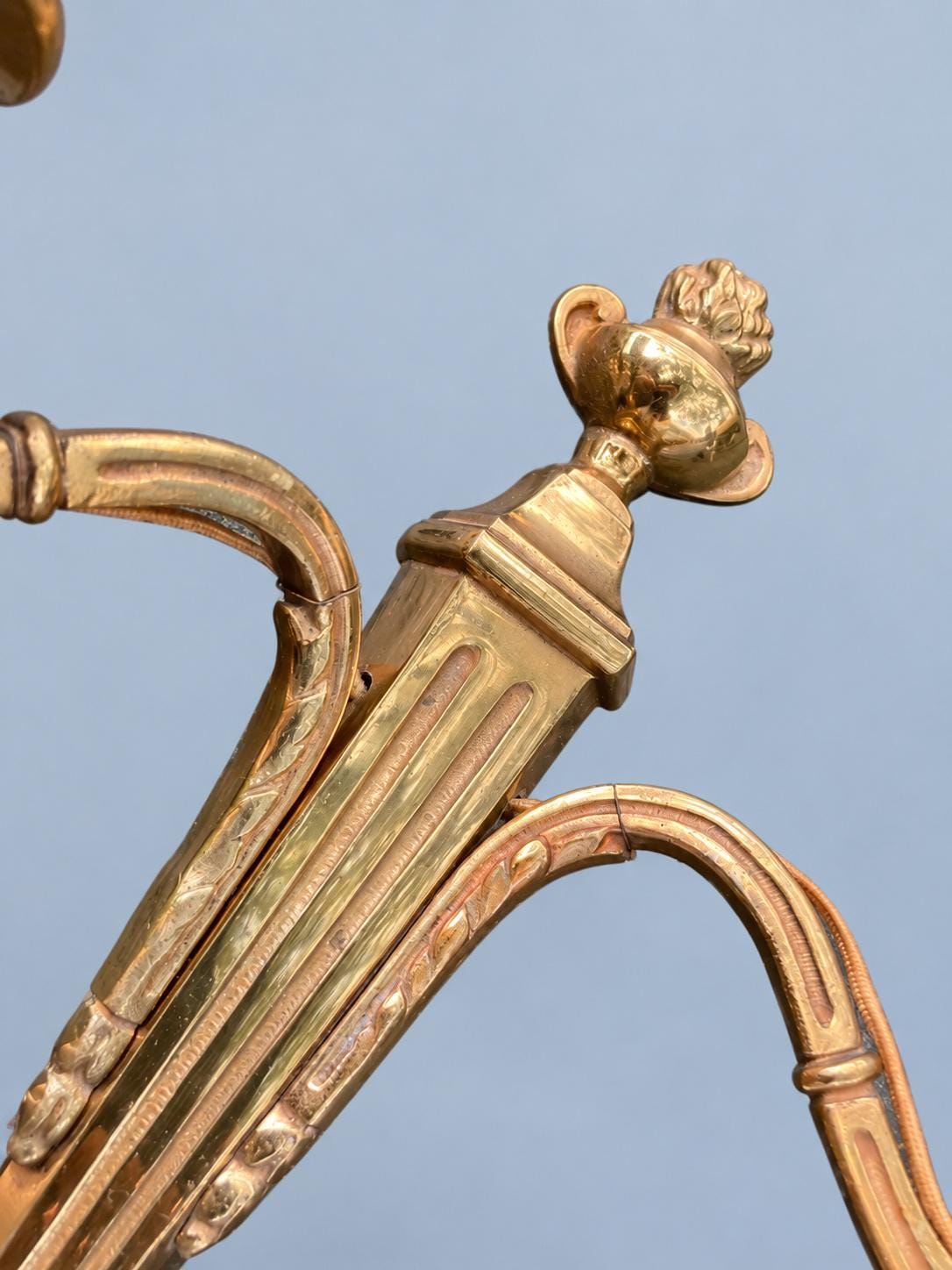 Vintage Pair of Louis XVI Style Gilt Metal Two-Arm Wall Sconces with Fluted Shaft