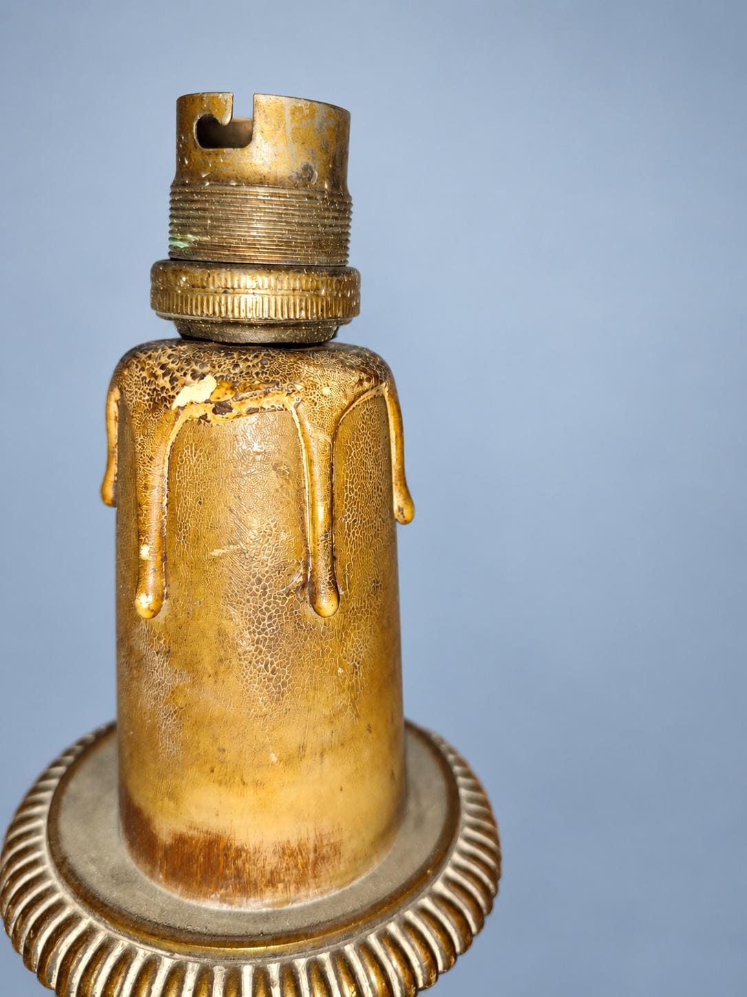 Antique Large Bronze-Tone Candlestick Table Lamp with Gadrooned Base and Drip Pan