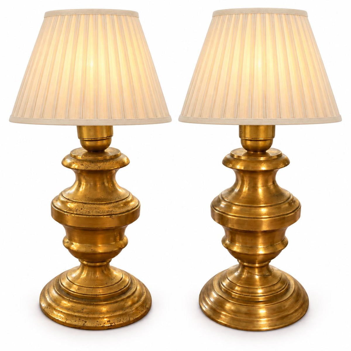 Pair of Brass-Toned Lamp Bases, Turned Baluster Form, Table Lamp Bases, 25 cm