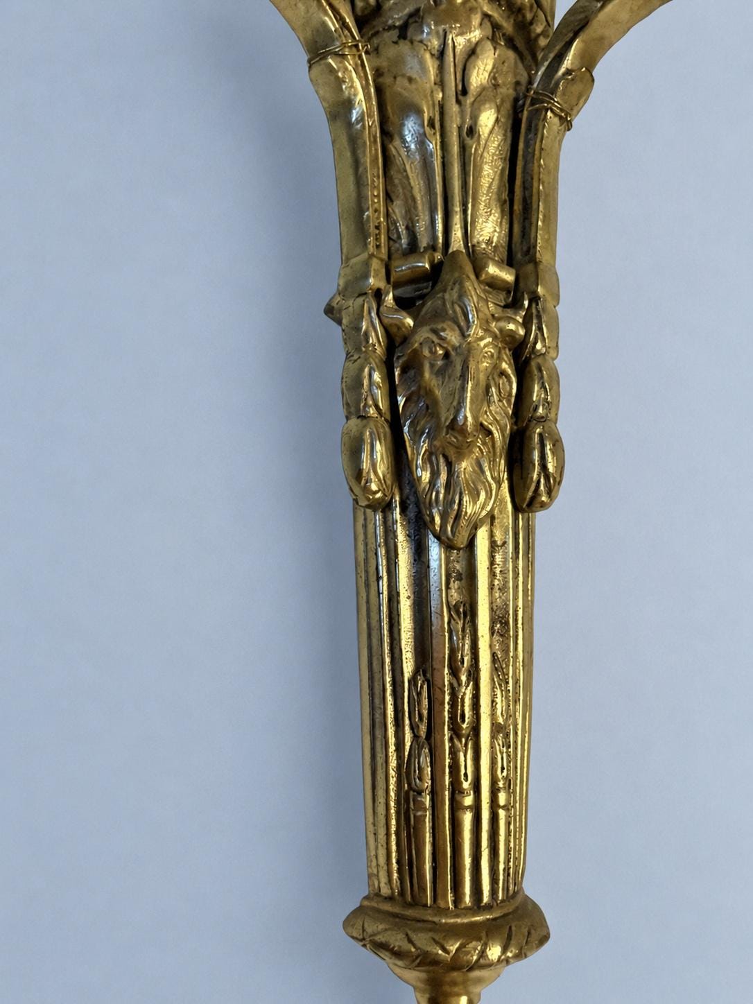 Vintage Pair of Large Louis XVI Style Gilt Metal Two-Arm Wall Sconces with Draped Urn and Mask