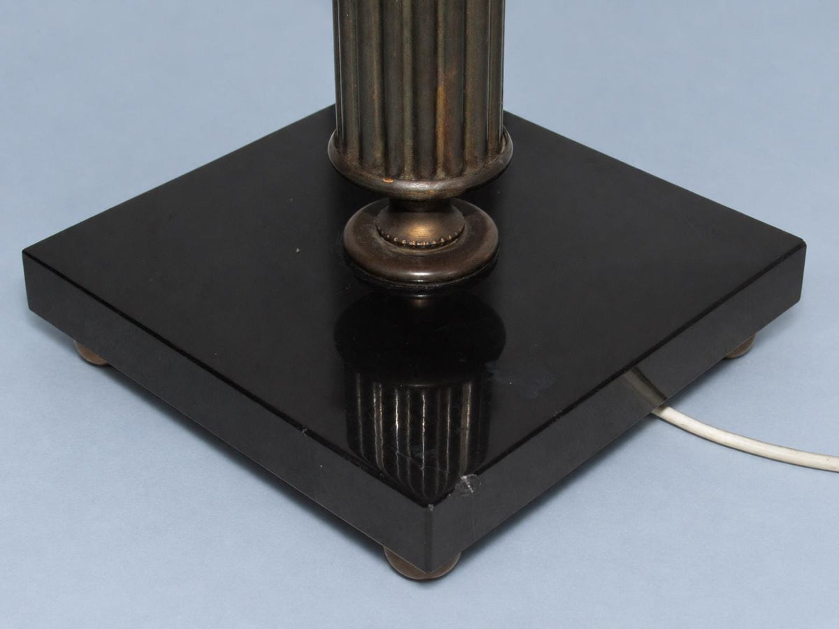Vintage Louis XVI Style Two-Tone Column Table Lamp Base on Black Polished Stone Plinth