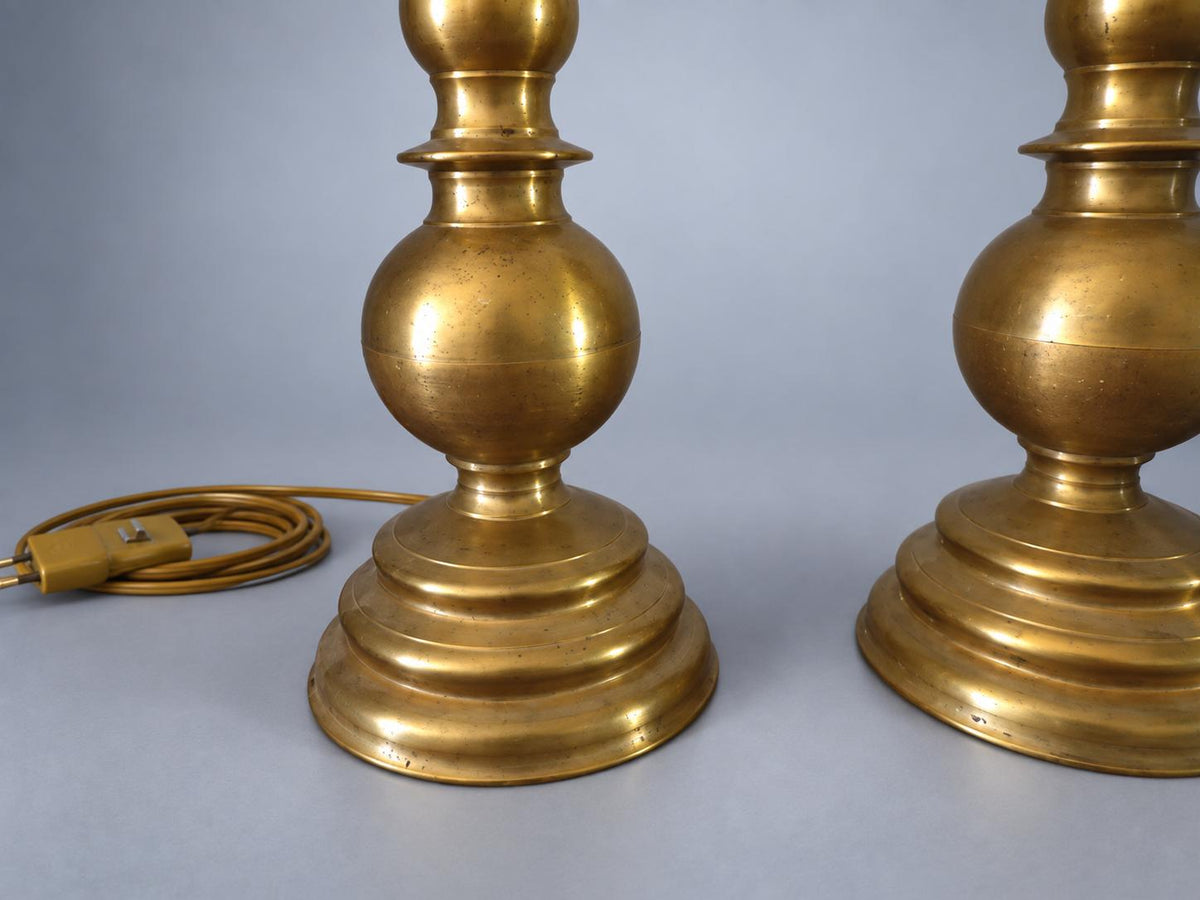 Pair of Electrified Candlestick-Form Table Lamps in Brass-Toned Metal 38 x 14 cm