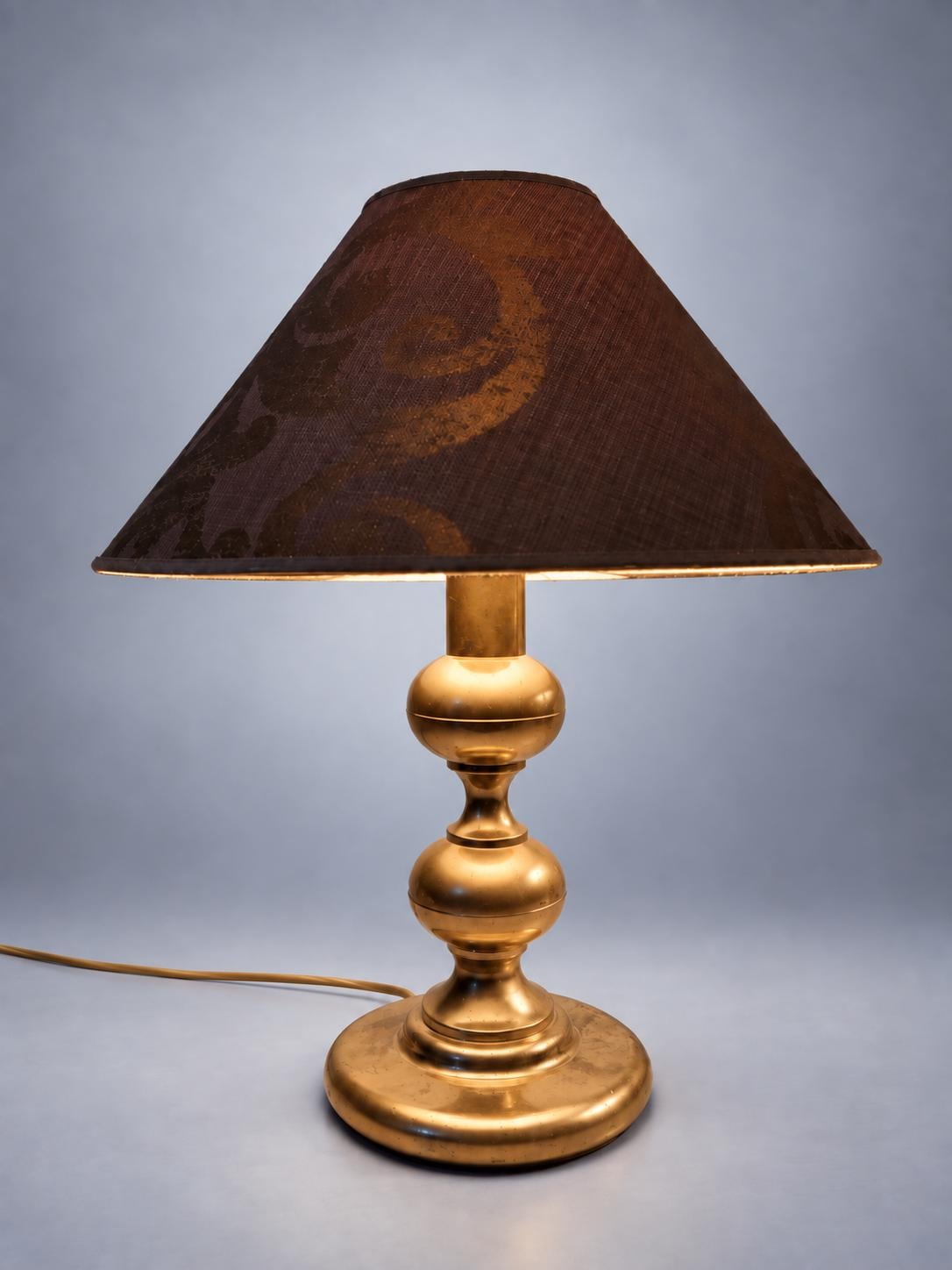 Pair of Table Lamps in Gold-Toned Metal with Patterned Fabric Shades