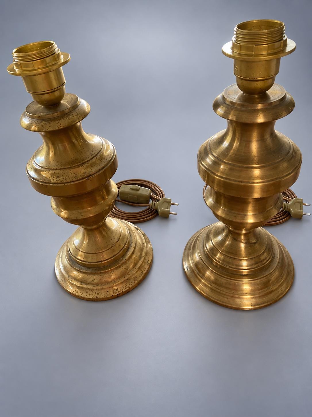 Pair of Brass-Toned Lamp Bases, Turned Baluster Form, Table Lamp Bases, 25 cm