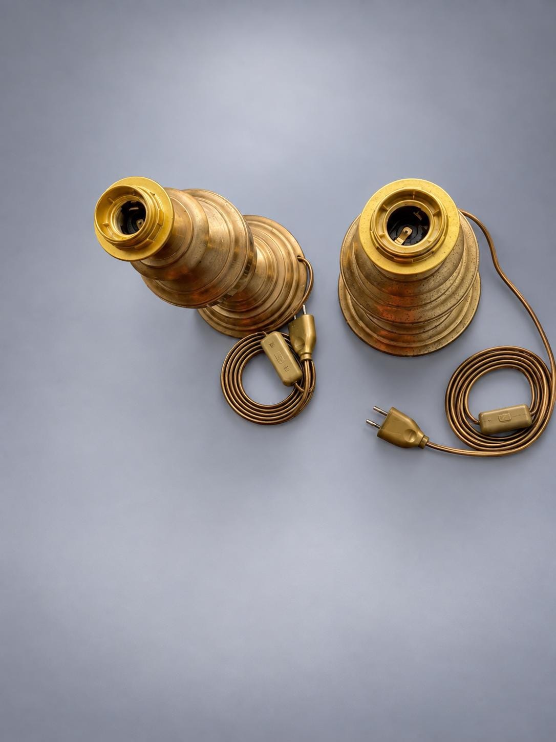 Pair of Brass-Toned Lamp Bases, Turned Baluster Form, Table Lamp Bases, 25 cm