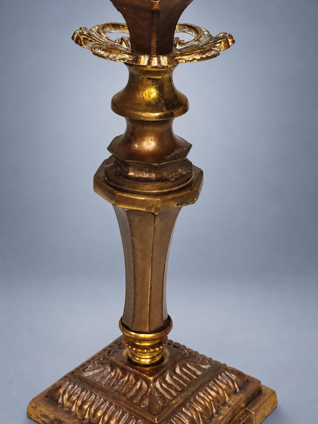 Pair of Vintage Candlestick Table Lamps with White Fabric Shades, 35 x 20 cm