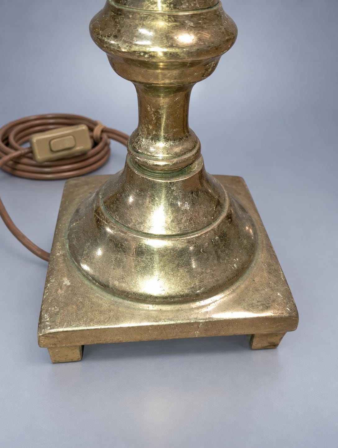 Pair of Gold-Tone Candlestick Table Lamp Bases, Square Feet, 27 cm