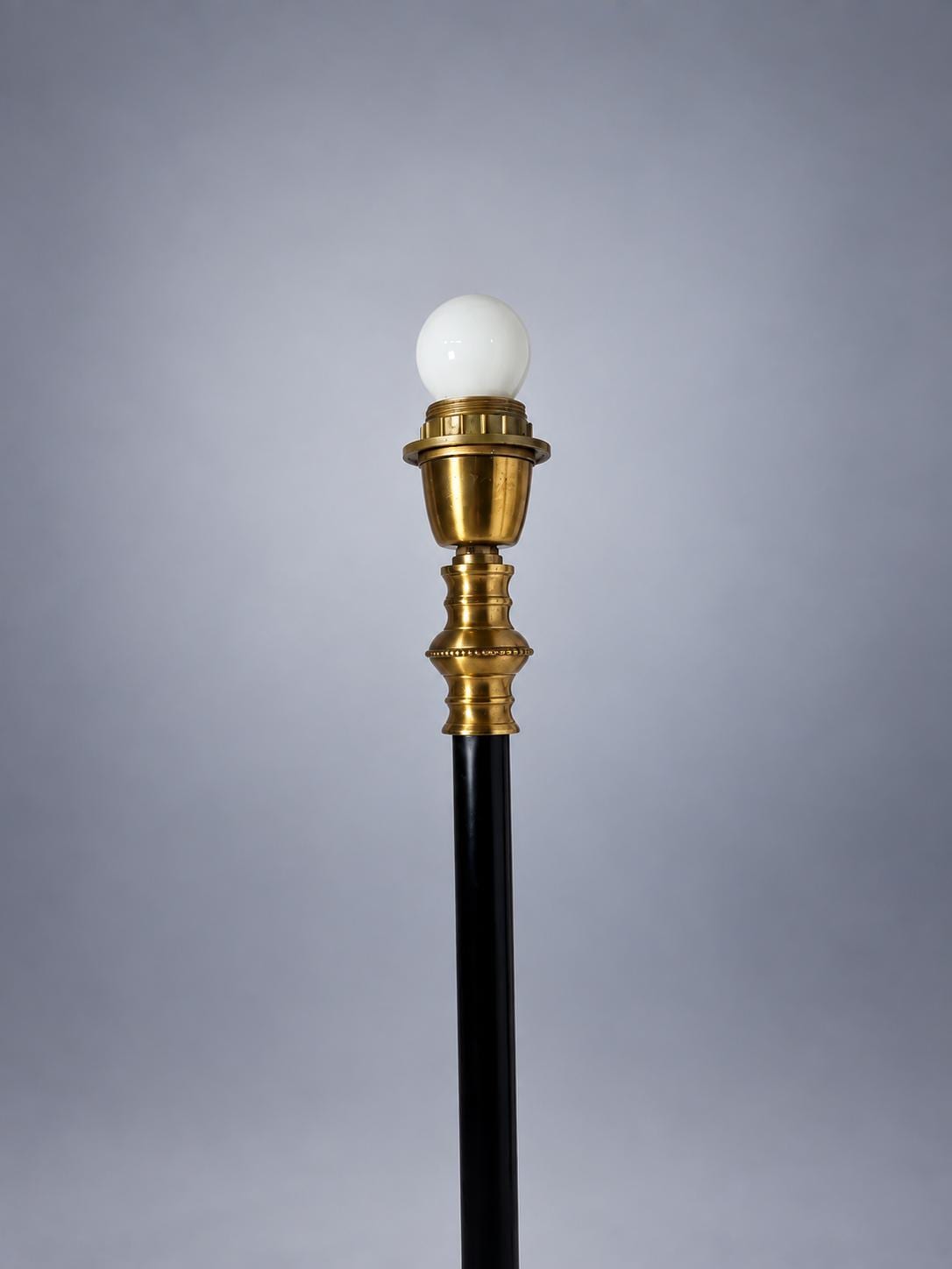 Vintage Brass Table Lamps with Black Lacquered Columns, Candlestick-Form Design