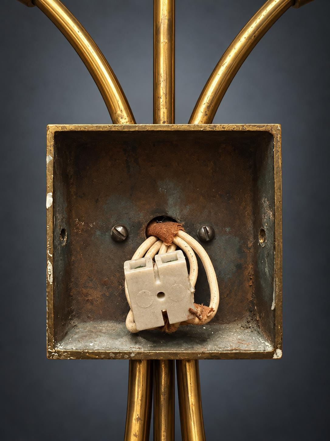 Pair of Three-Light Brass and Opal Glass Wall Sconces, 1950s/60s — European