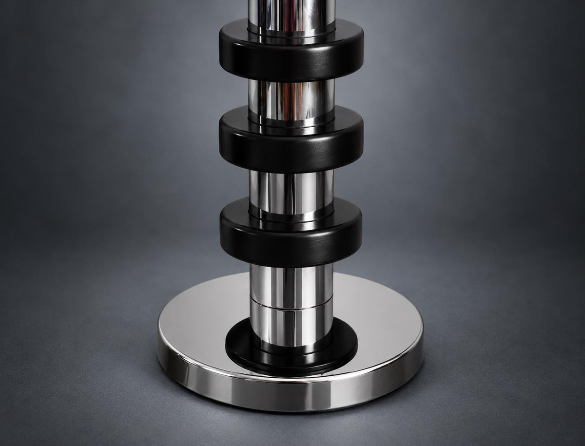 Stainless Steel and Black Plastic Table Lamp Base, Stacked Cylinder Design, 1960s