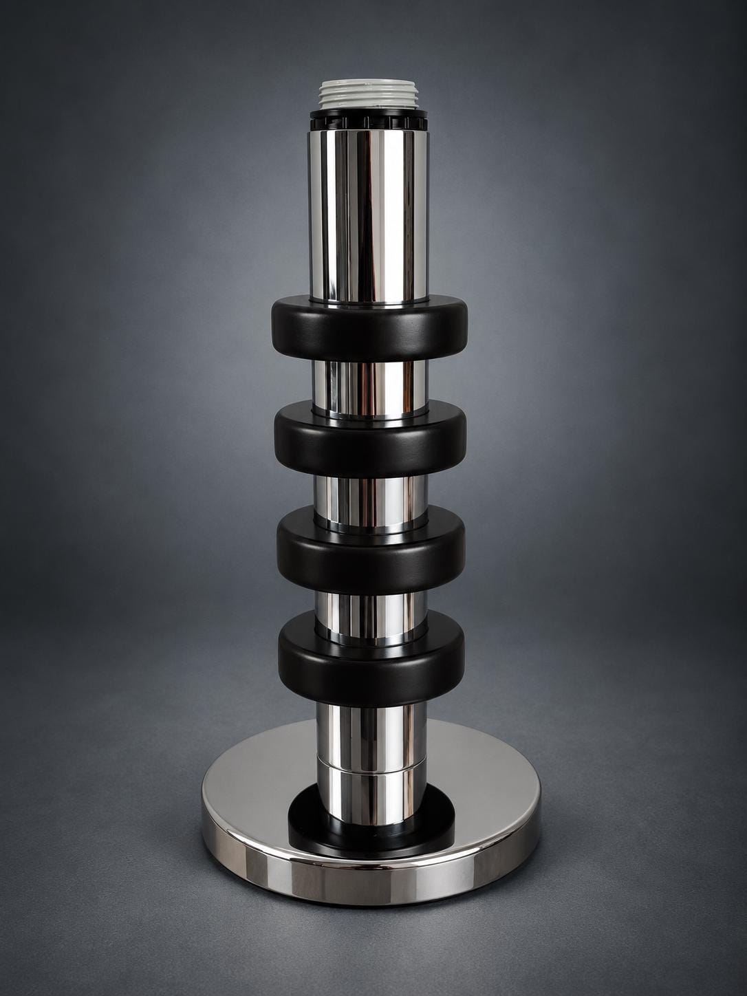 Stainless Steel and Black Plastic Table Lamp Base, Stacked Cylinder Design, 1960s