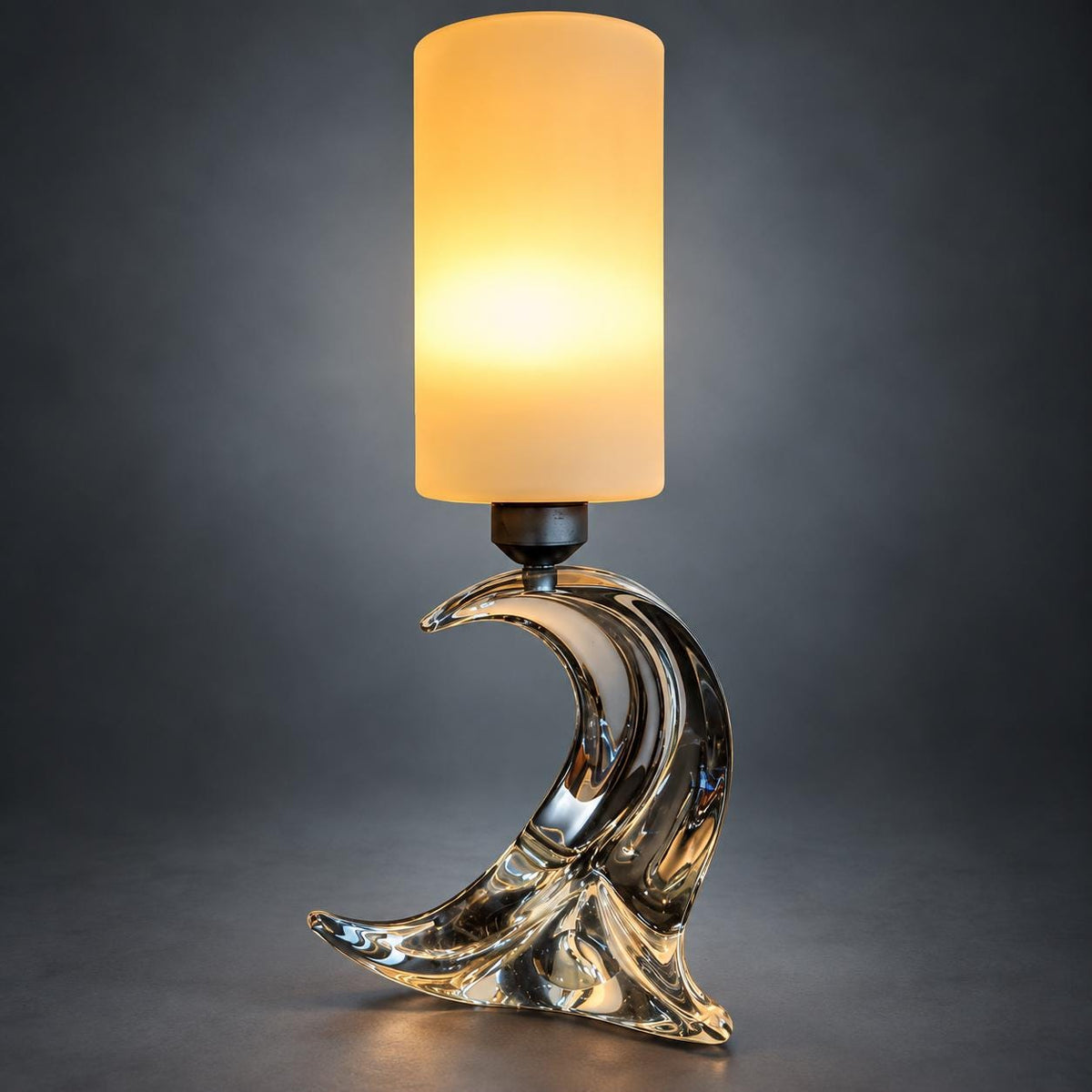 Faceted Glass Table Lamp, Sculptural Wave-Form Base with Opal Glass Shade, 1970s/80s