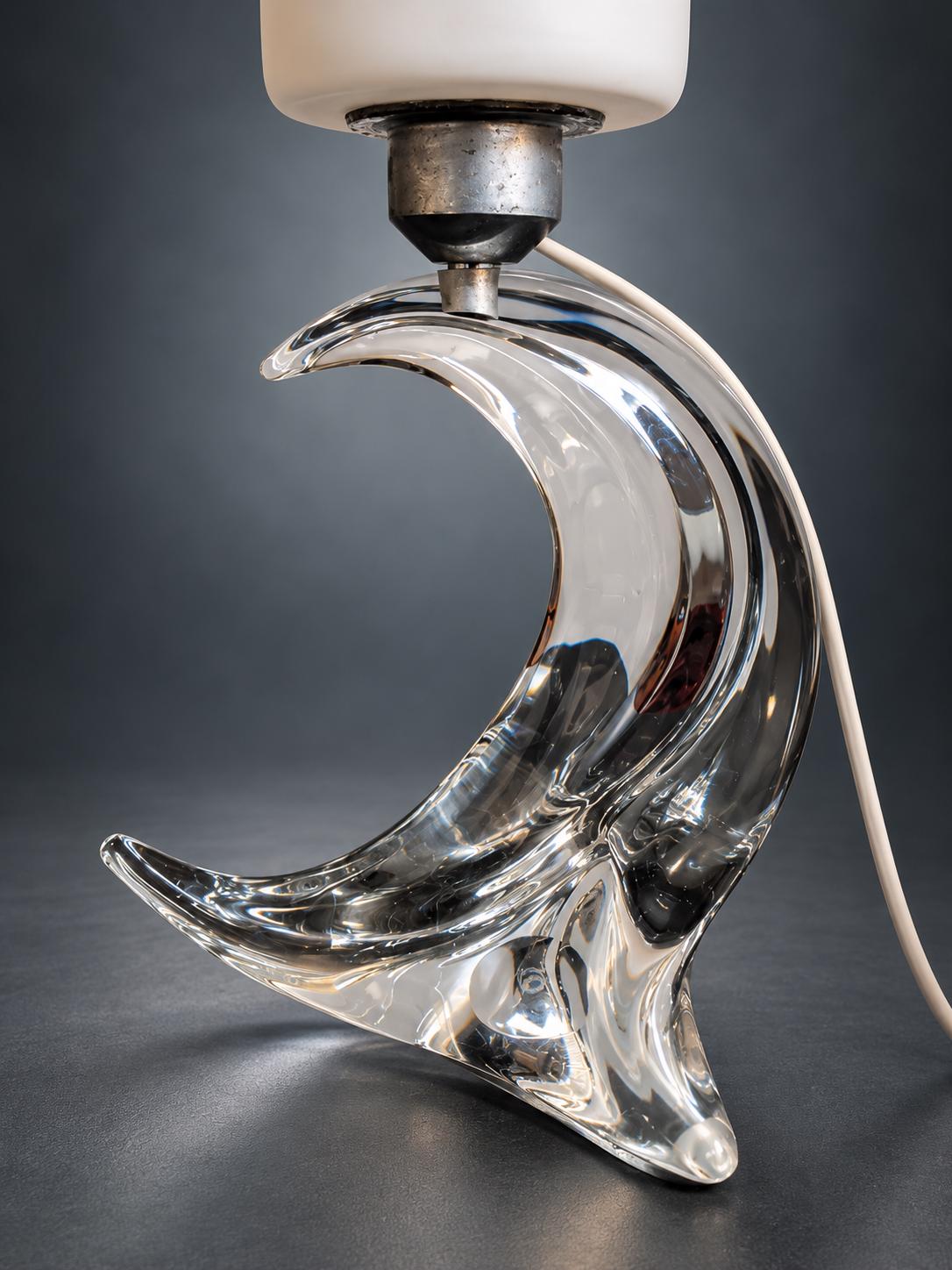 Faceted Glass Table Lamp, Sculptural Wave-Form Base with Opal Glass Shade, 1970s/80s