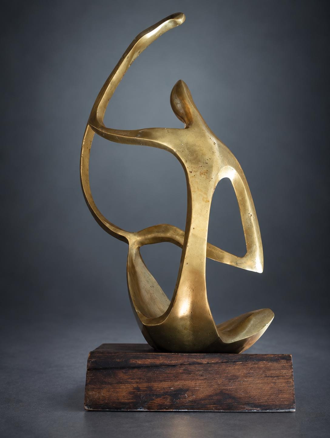 Patinated Metal Sculpture of a Harpist, Abstract Figural Form, Hagenauer Werkstätte Style