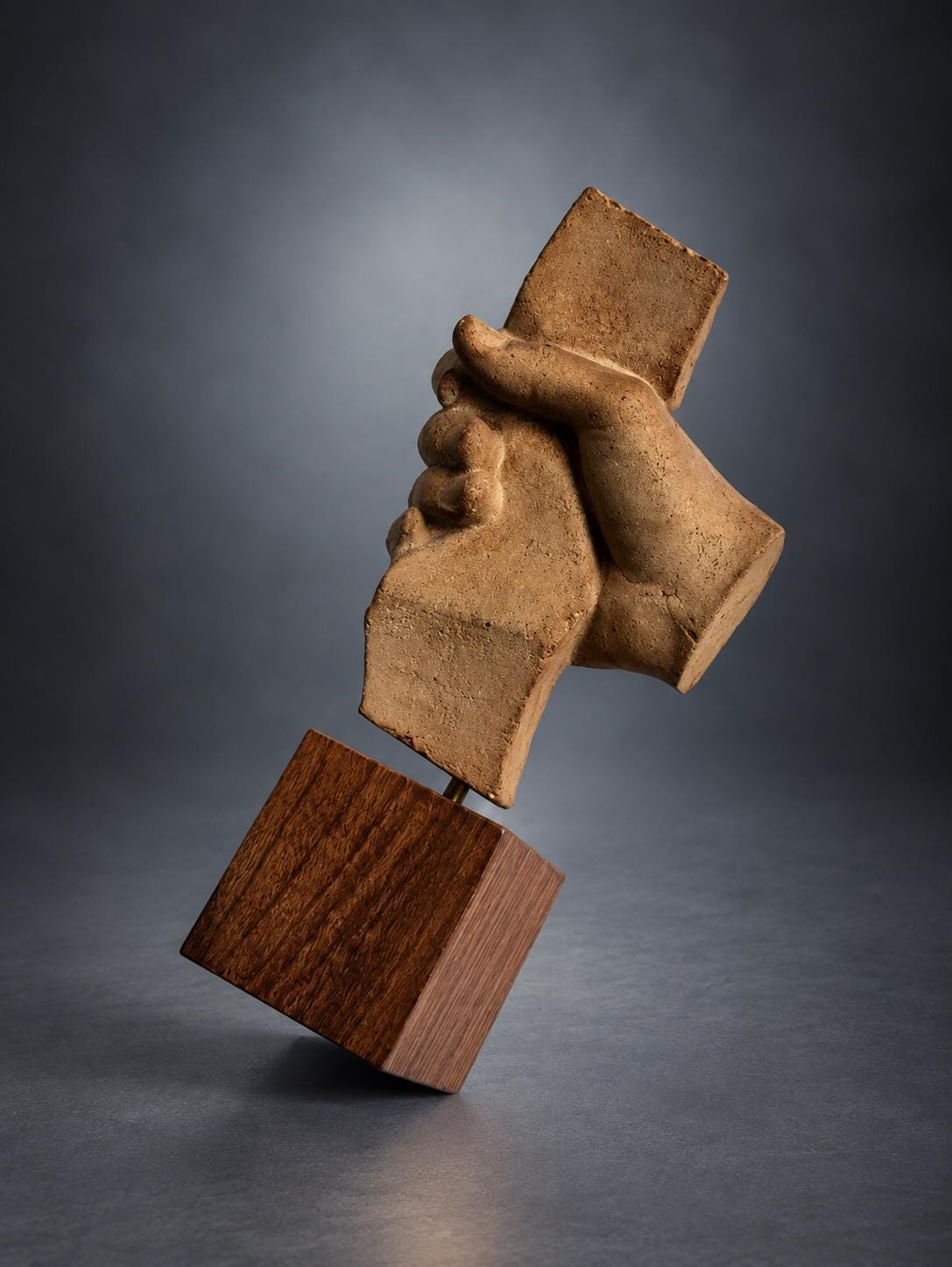 Terracotta Sculpture of an Archer's Hand, Fragment Study on Wood Base