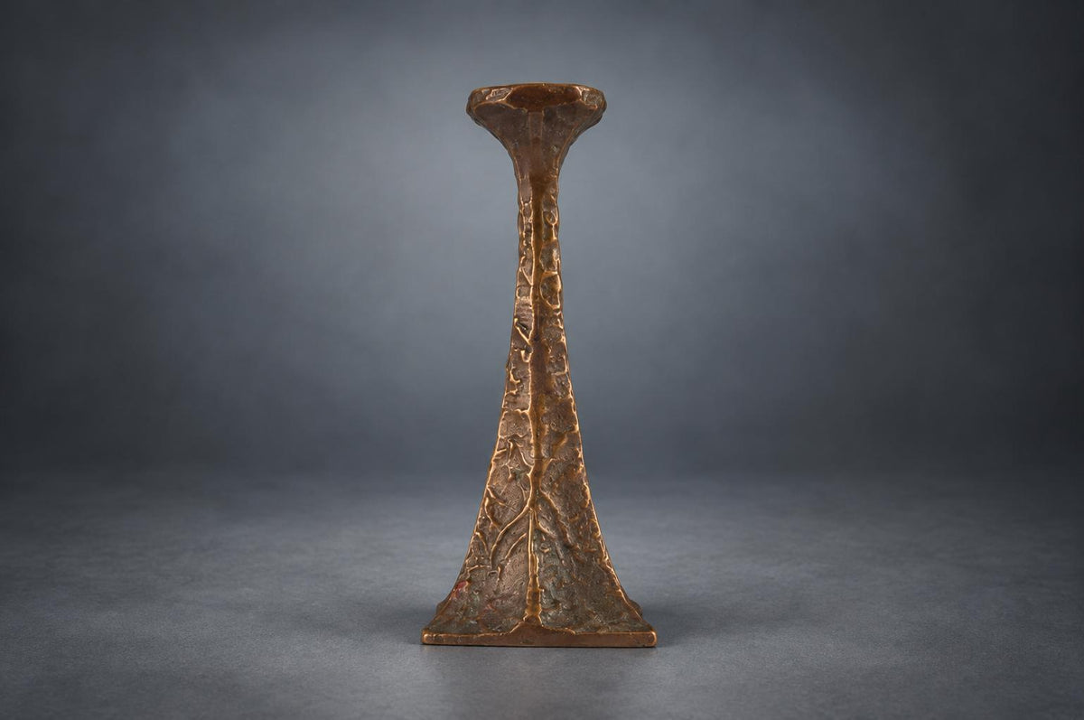 Brutalist Cast Metal Candlestick, Patinated and Gilt Finish