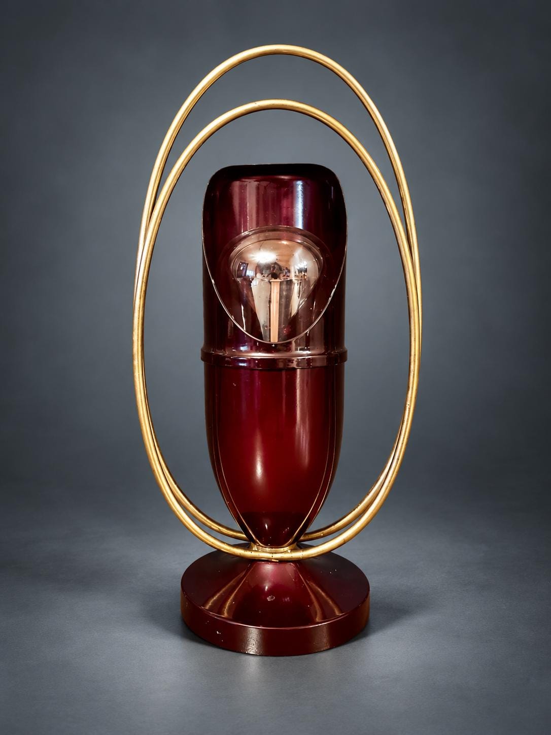 Art Deco Bakelite and Chrome Table Lamp, Teardrop Shade with Orbiting Rings