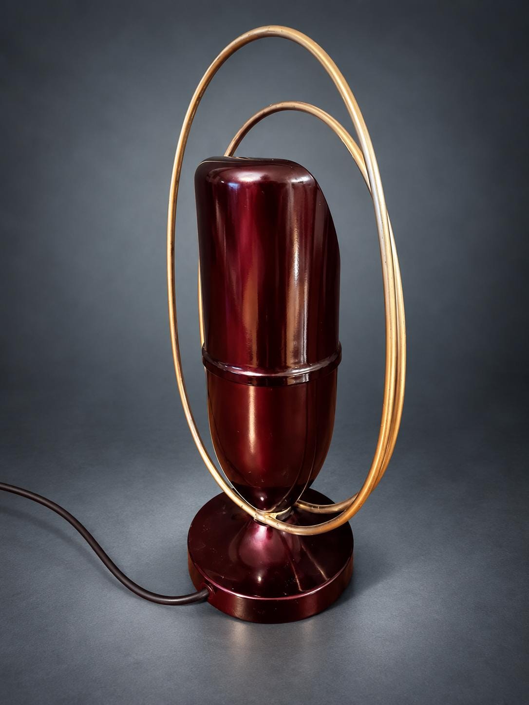 Art Deco Bakelite and Chrome Table Lamp, Teardrop Shade with Orbiting Rings