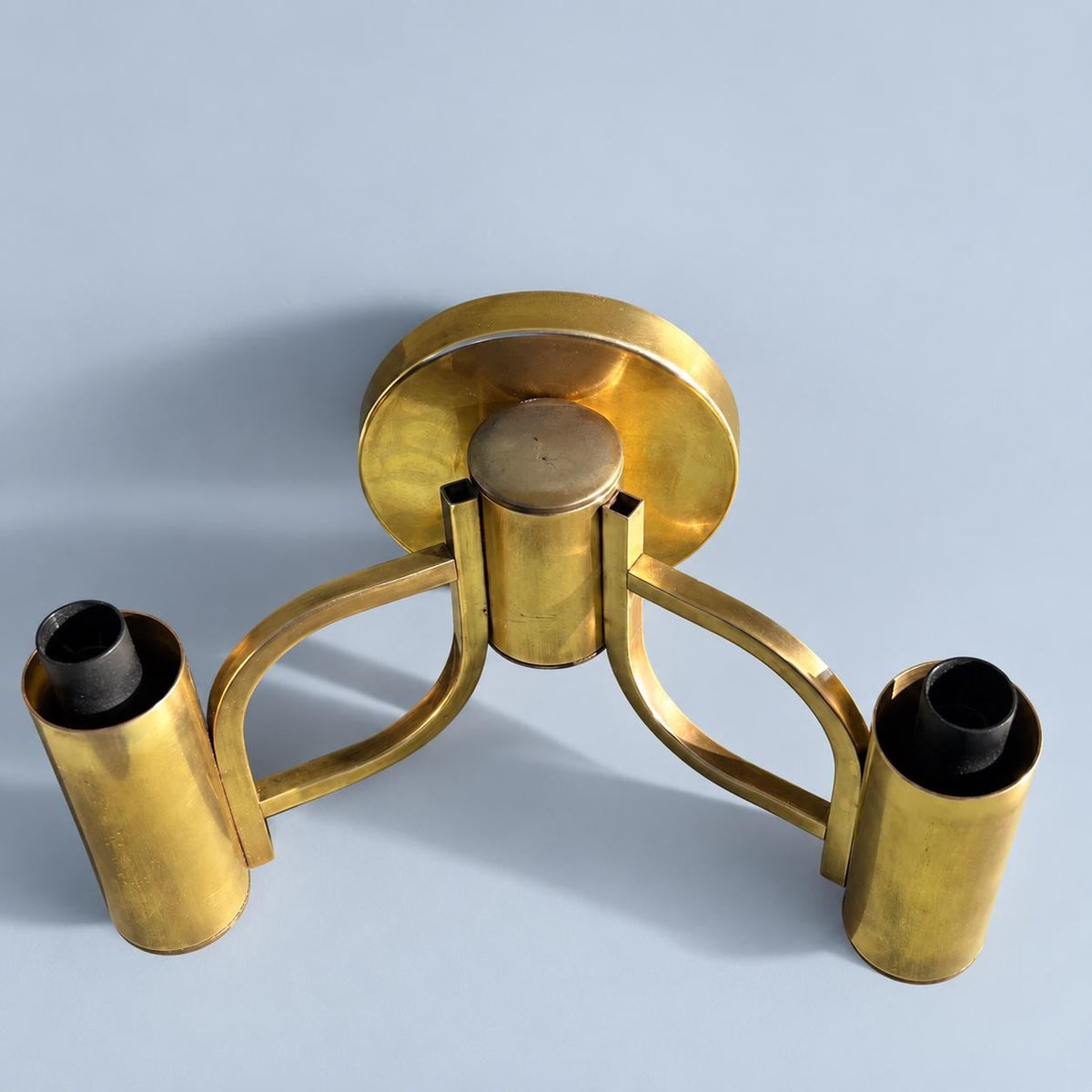 1970s Brass Two-Light Wall Sconce, Loop Arms and Cylinder Sockets, Sciolari Style