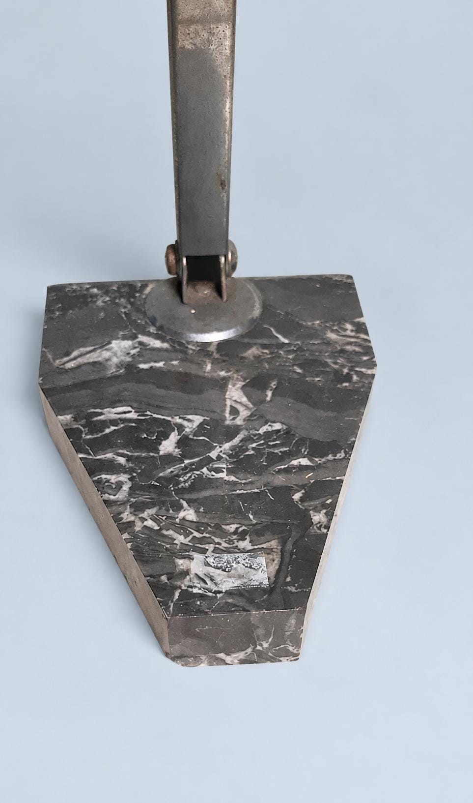 Art Deco Articulated Metal Desk Lamp, Black Veined Marble Base, Adjustable Hood, 1930s–40s Attribution