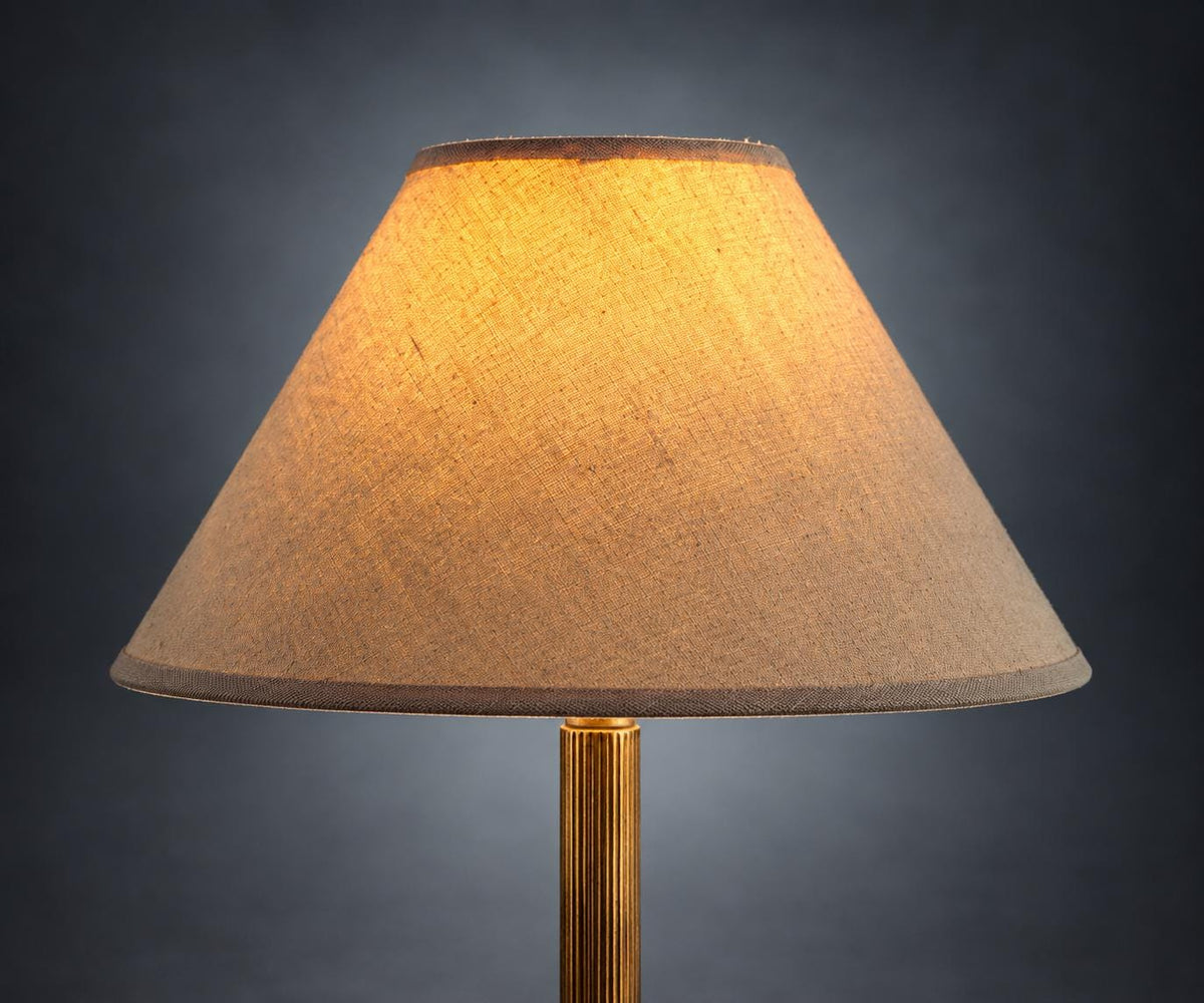 Fluted Column Table Lamp, Gold-Tone Metal with Scroll Feet, Stitched Dark Square Base, Neoclassical Library Lamp