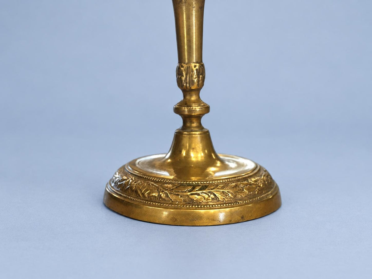 Vintage Pair of Louis XVI Style Brass Candlesticks with Oak Leaf and Beaded Friezes, Bobèches, 26.5 cm