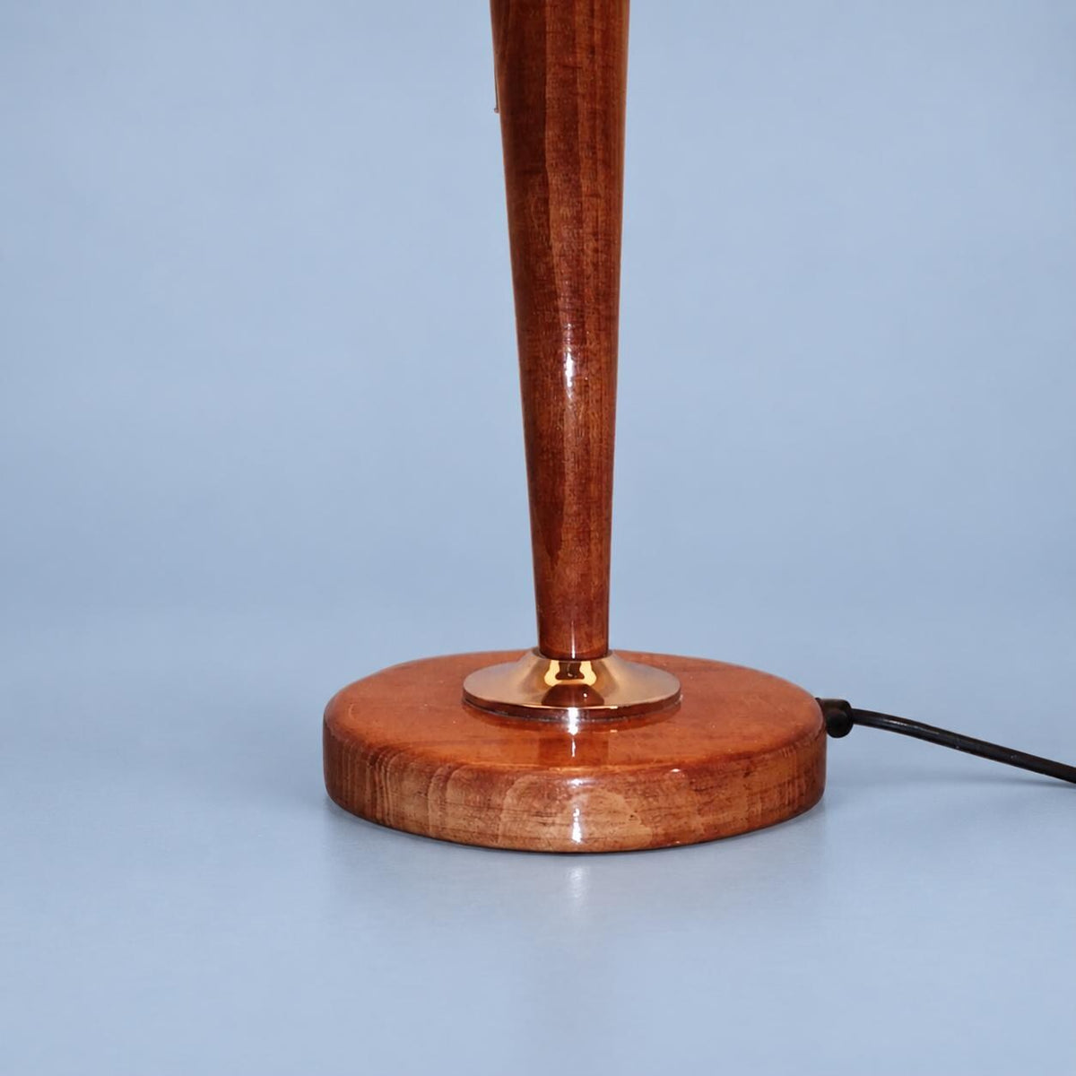 Vintage Large Table Lamp, Attributed 1960s–70s, Tapered Stained Beech Column with Chrome Details, Cream Drum Shade, 68 cm