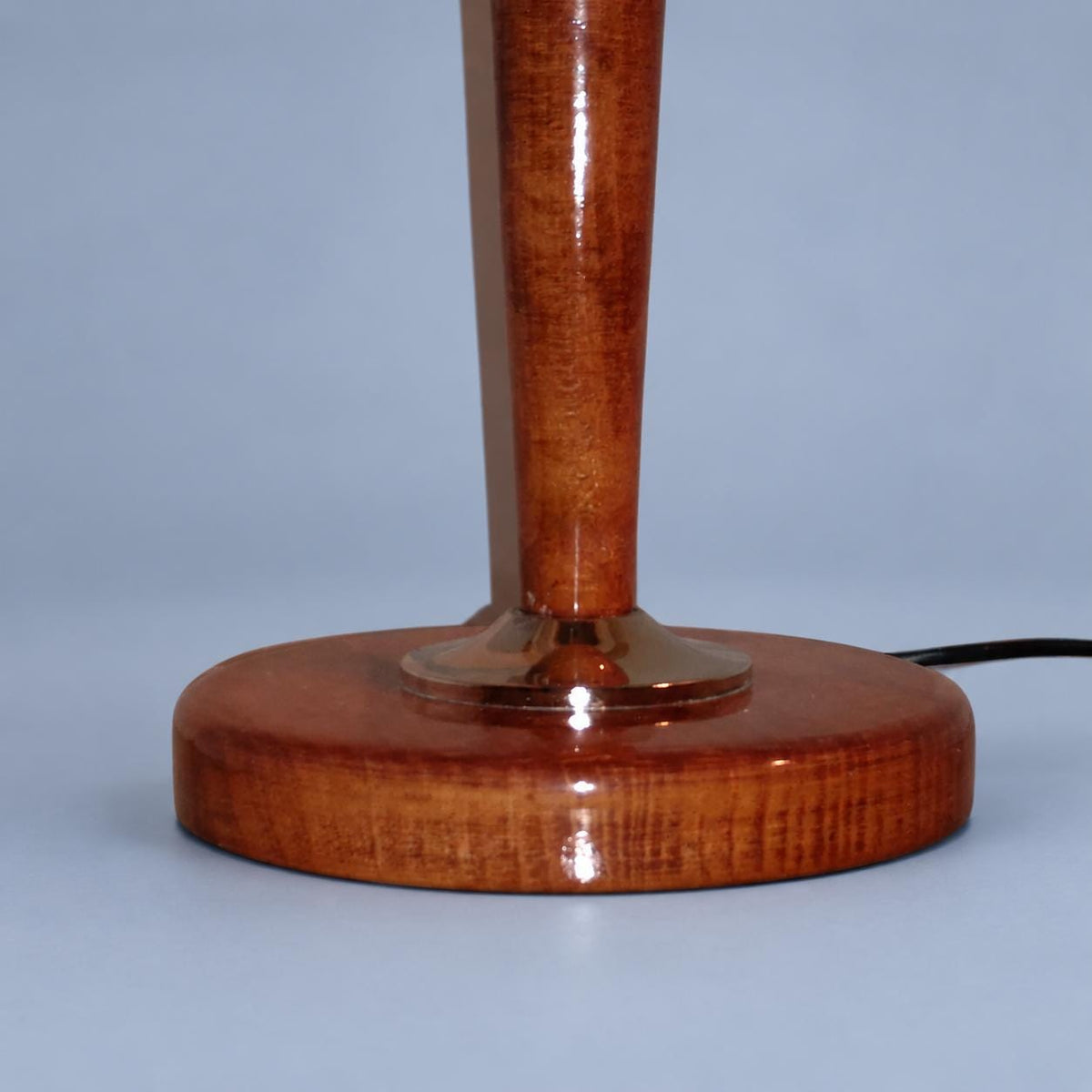 Vintage Large Table Lamp, Attributed 1960s–70s, Tapered Stained Beech Column with Chrome Details, Cream Drum Shade, 68 cm