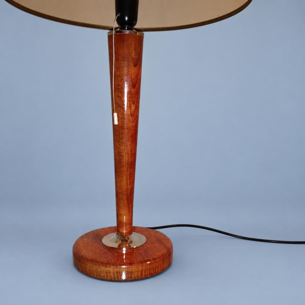 Vintage Large Table Lamp, Attributed 1960s–70s, Tapered Stained Beech Column with Chrome Details, Cream Drum Shade, 68 cm