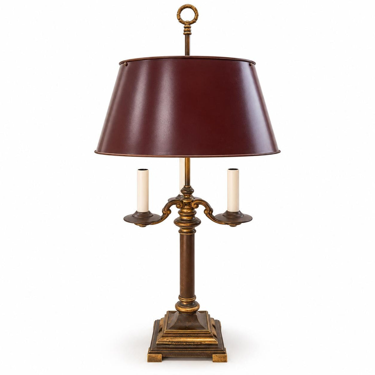 Large Louis XVI Style Bouillotte Lamp, Burgundy Metal Shade, Bronze-Toned Base, 90 cm