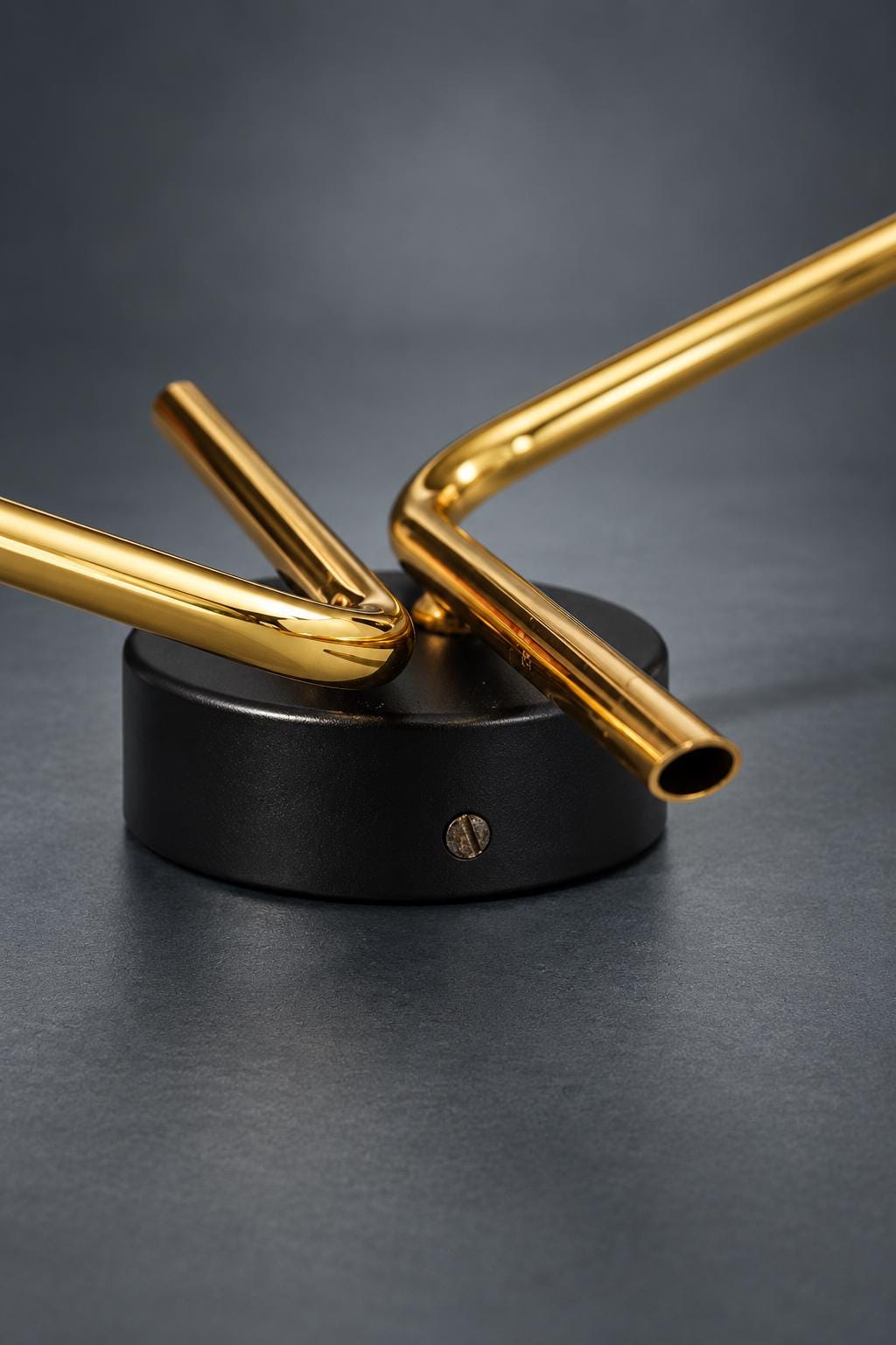 Pair of Mid-Century Double Wall Sconces, Ribbed Milk Glass Cylinders, Matte Black and Gold-Tone Metal Arms