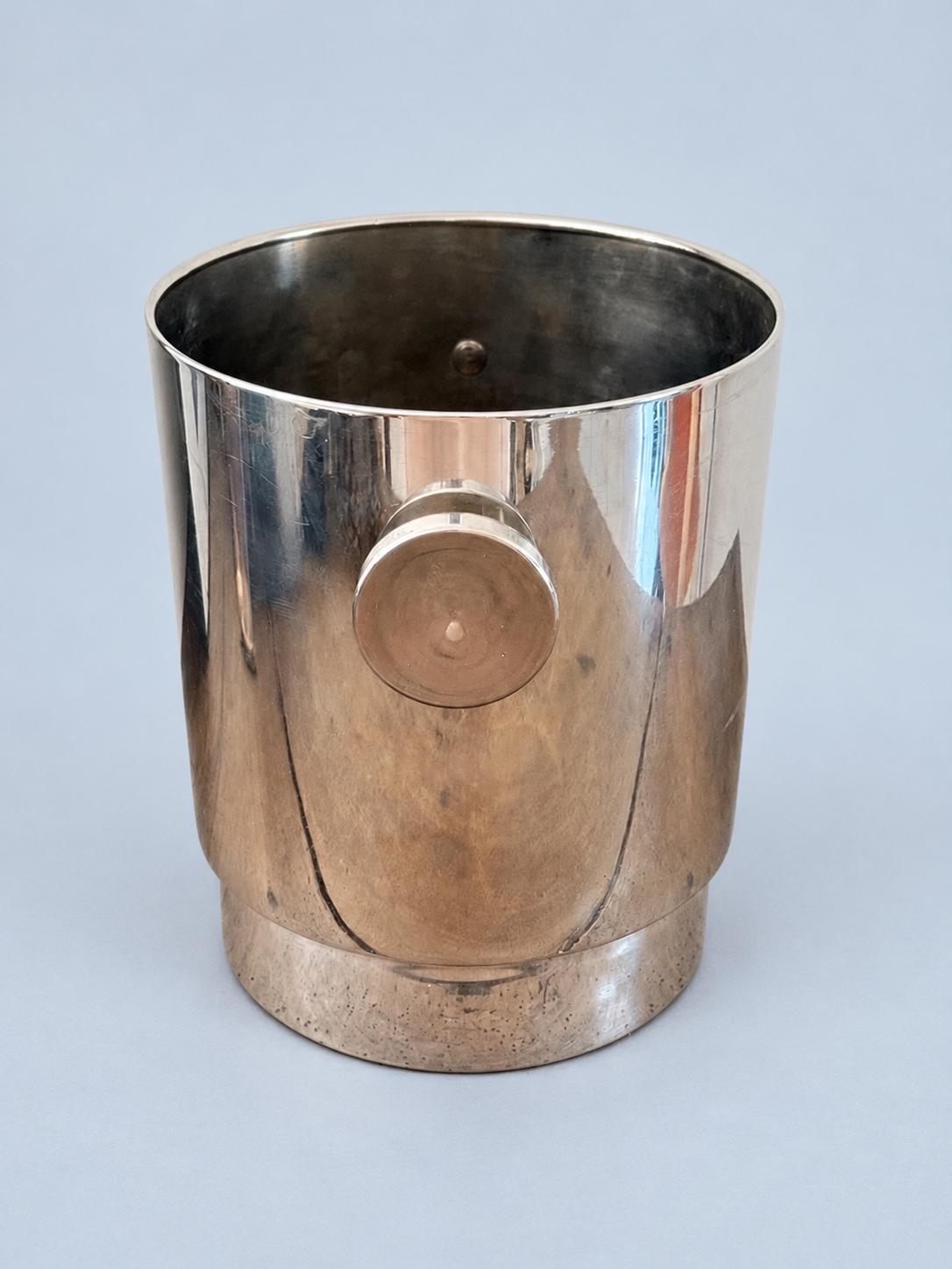 Vintage Art Deco Style Silver-Tone Champagne Bucket with Disc Handles