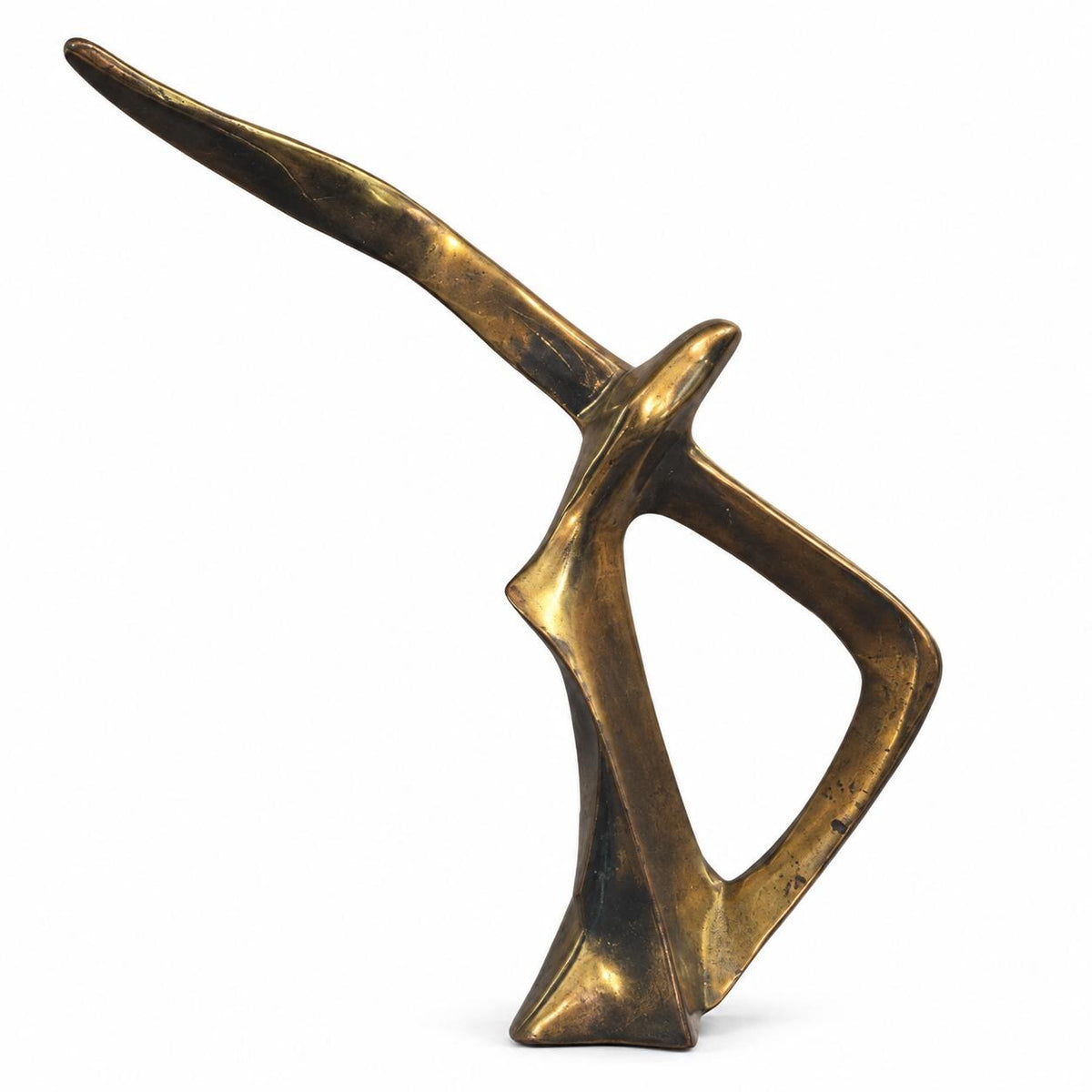 Vintage Mid-Century Modern Abstract Brass-Tone Seagull Sculpture