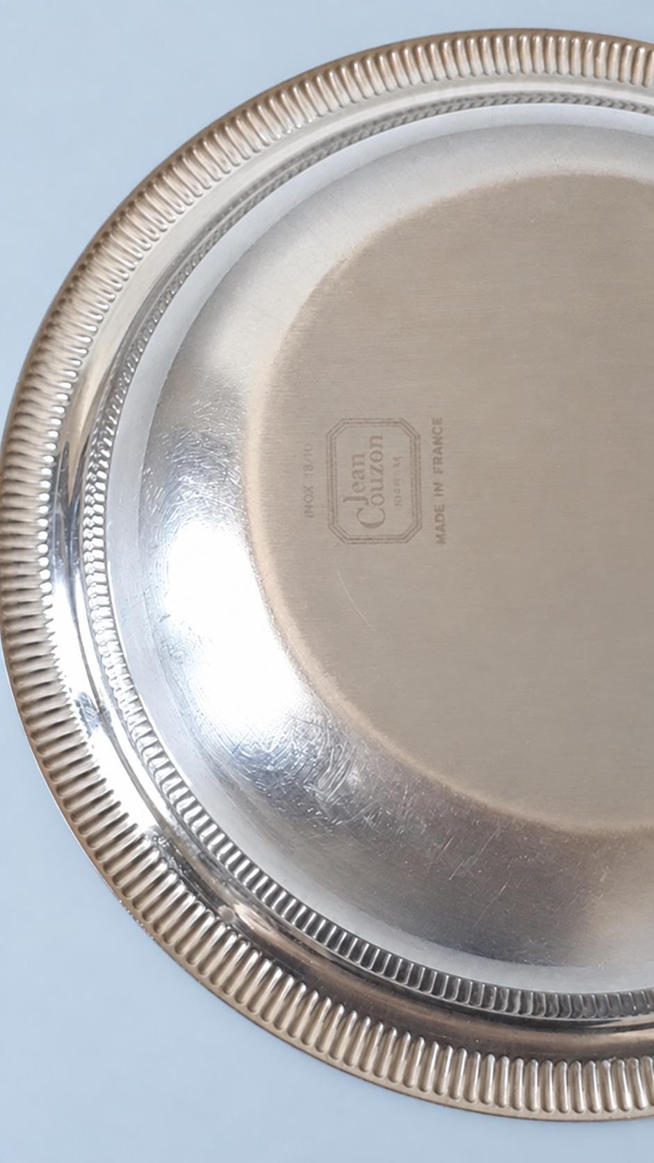 Vintage Stainless Steel Round Dish with Reeded Border, 16 cm Shallow Bowl, Catchall or Trinket Dish, Minimalist Tableware