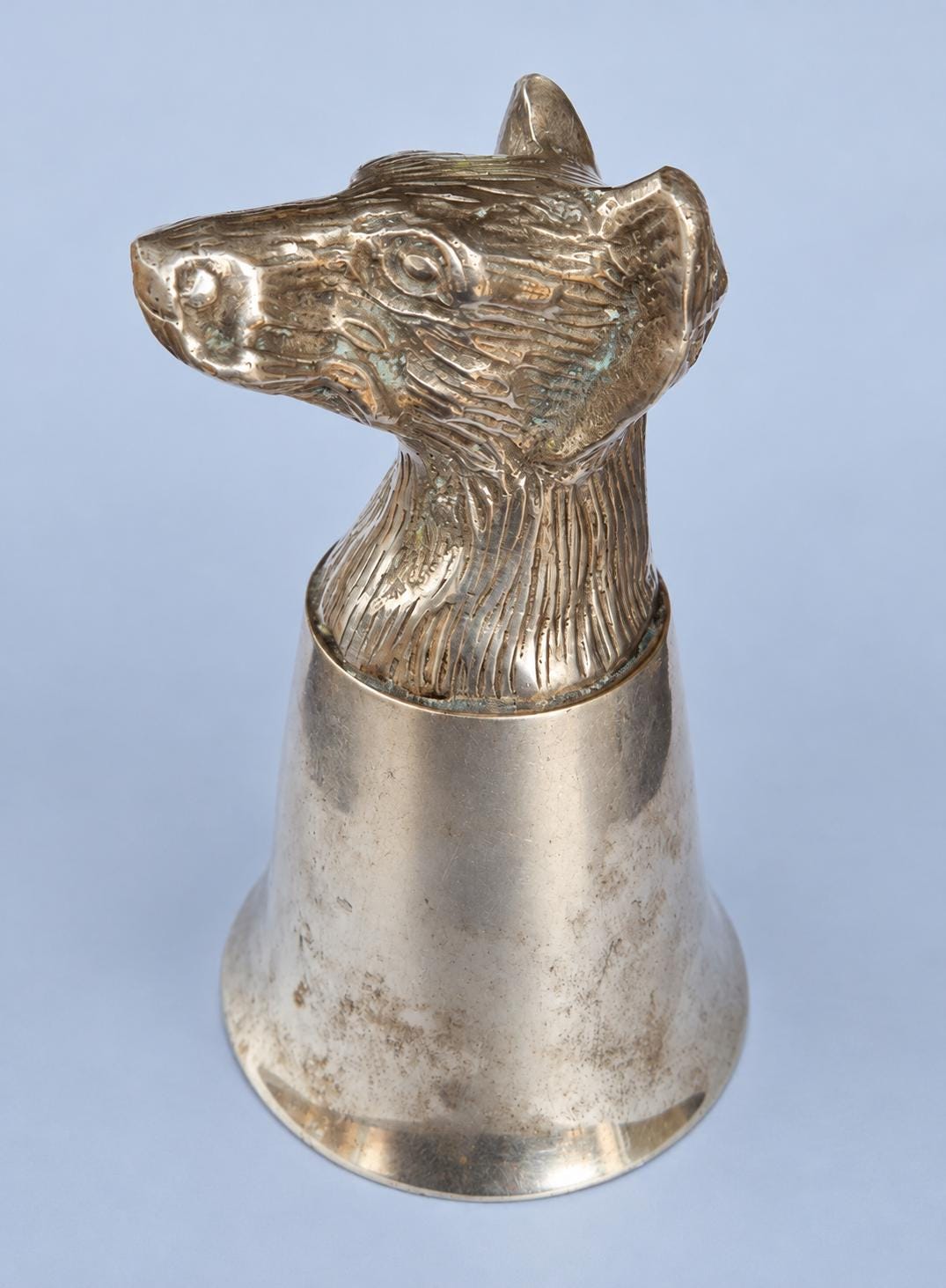 Vintage 1960s–70s Italian Silver-Tone Dog's Head Stirrup Cup
