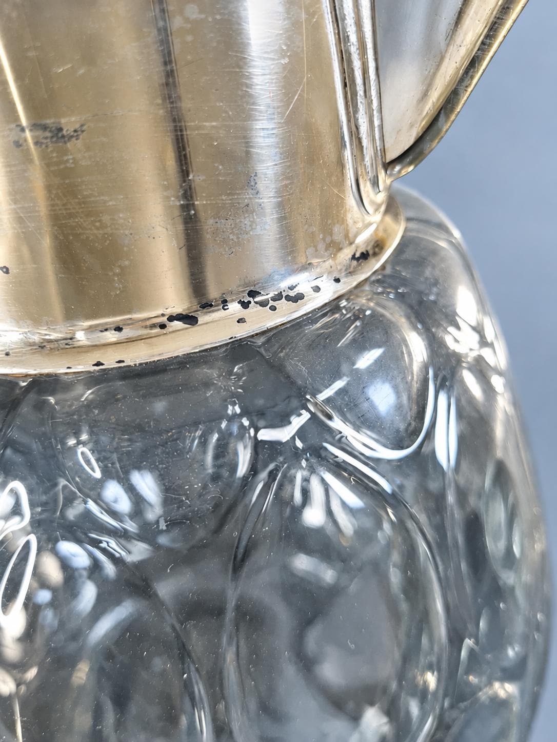 Vintage Molded Glass Pitcher with Silver-Plated Lid and Handle, 28 cm