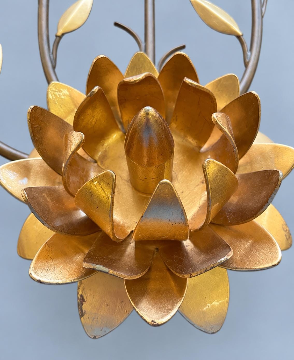 Vintage Five-Light Floral Wall Sconce, Florentine Hollywood Regency Style, Gilt Leaves and Textured Glass Tulips, 58 cm