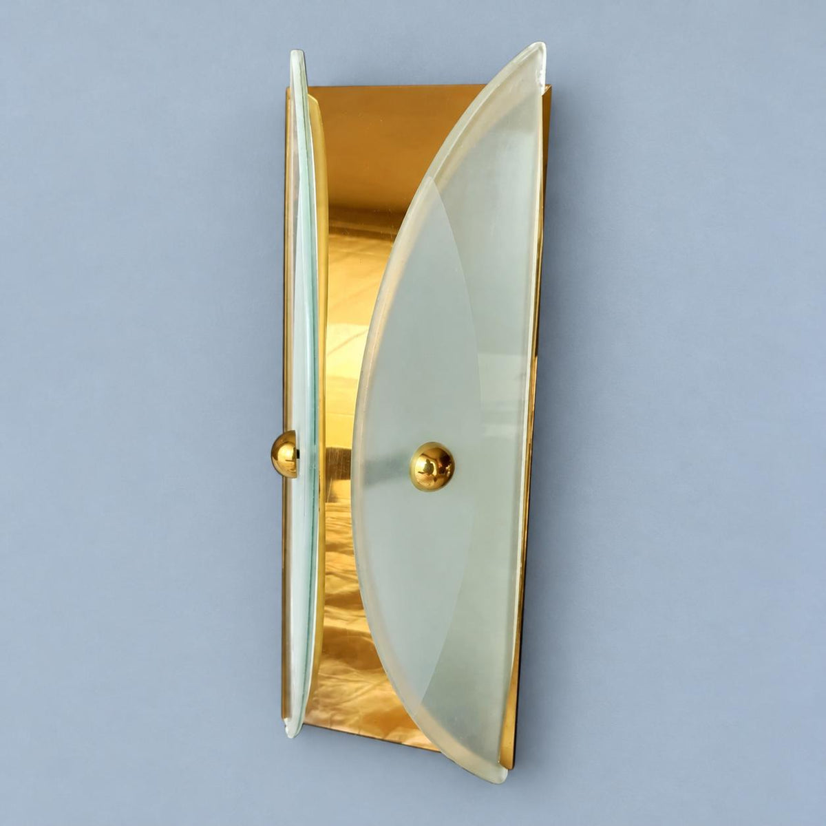 Vintage Italian-Style Brass Wall Sconce with Frosted Glass Wings, 30 cm