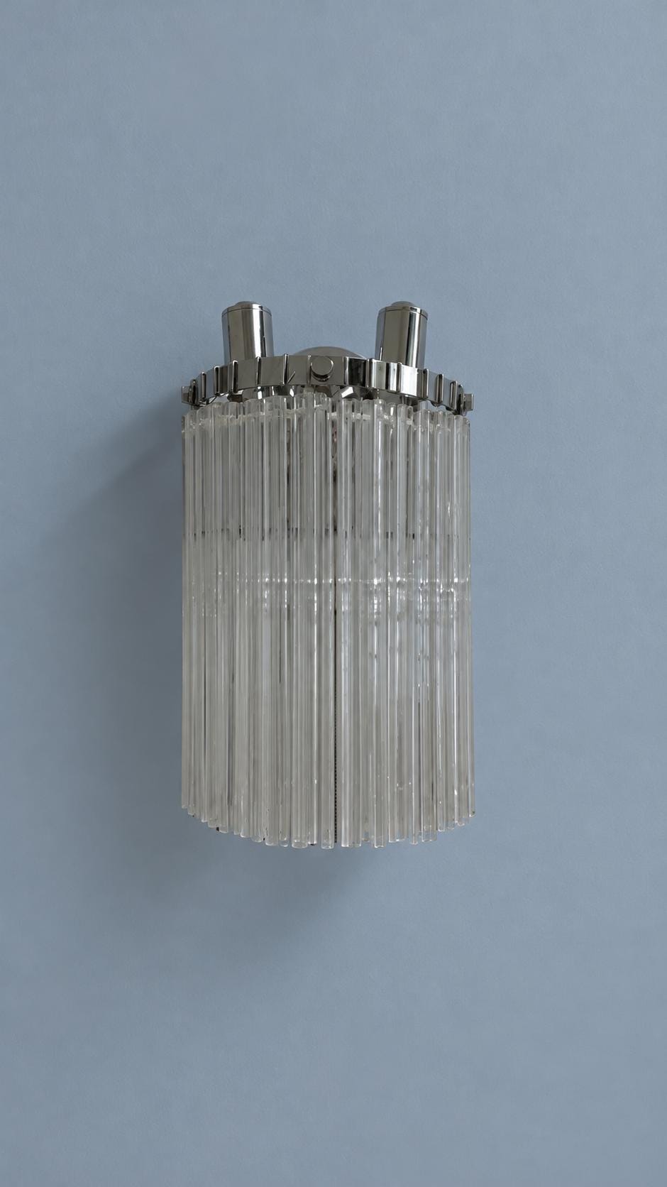 Vintage Glass Rod Wall Sconce, Cascade of Clear Glass Rods on Chrome-Finish Frame, Two Lights, 30 cm
