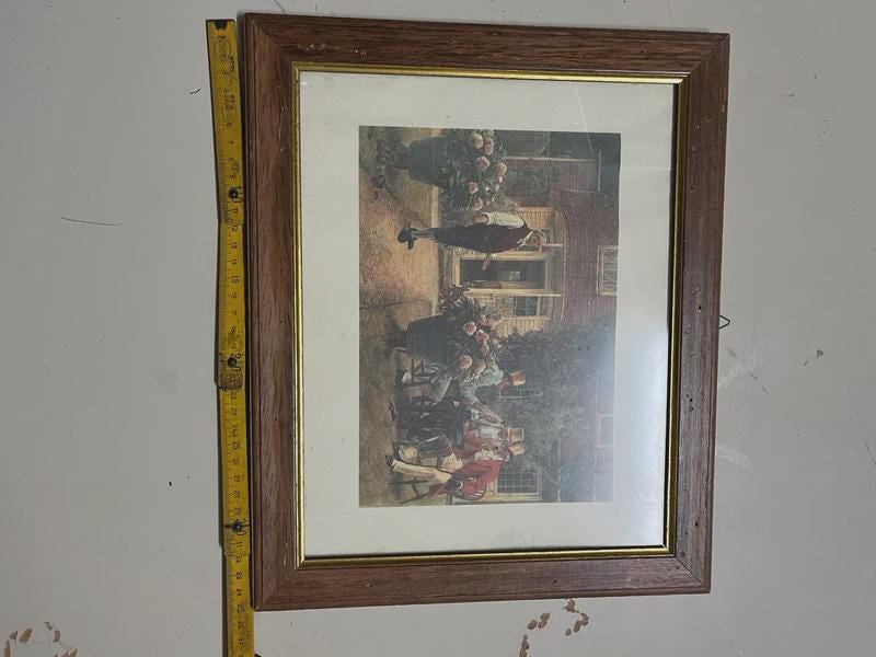 Vintage Framed Genre Scene Print, Gentlemen in Period Dress Outside a Country House, Wood Frame with Gilt Fillet, 37 cm