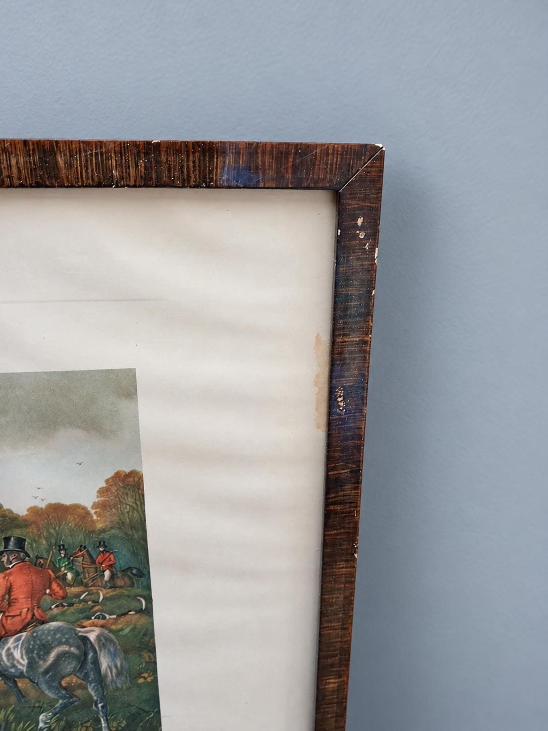 Vintage Breaking Cover Fox-Hunting Print after Herring, Framed Riders and Hounds Scene, Unglazed, 38 × 29 cm